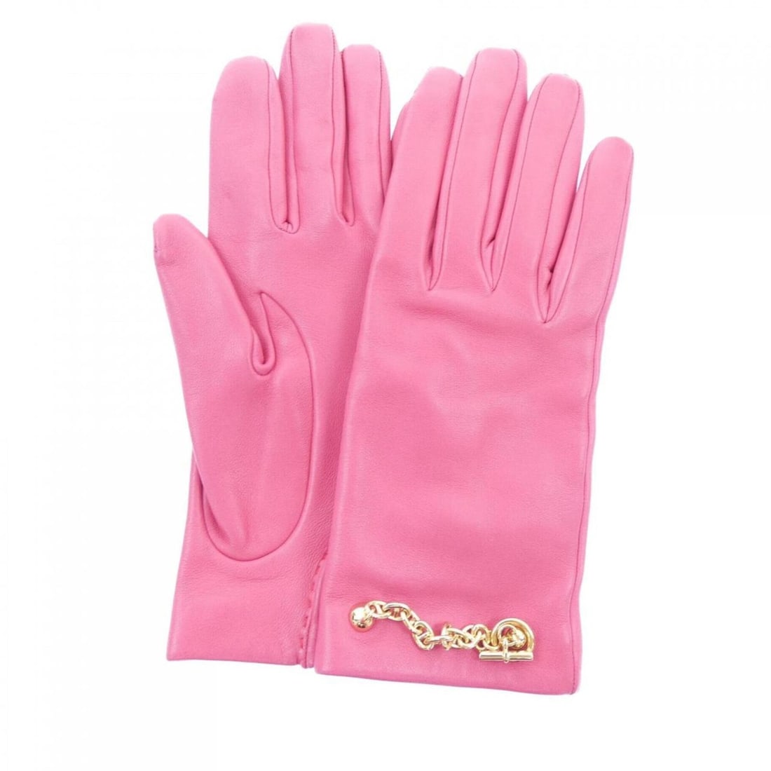 Hermes BONNIE CHAINE D'ANCRE H202055G Gloves: --- Catalog ---Category: SizeHand Width: 15cm / 5.9''Total Length: 20cm / 7.87''Category: DesignType: Warm glovesColor: PinkGender: WomenMaterial: Silk 100%, Leather Leather/Fur Type: