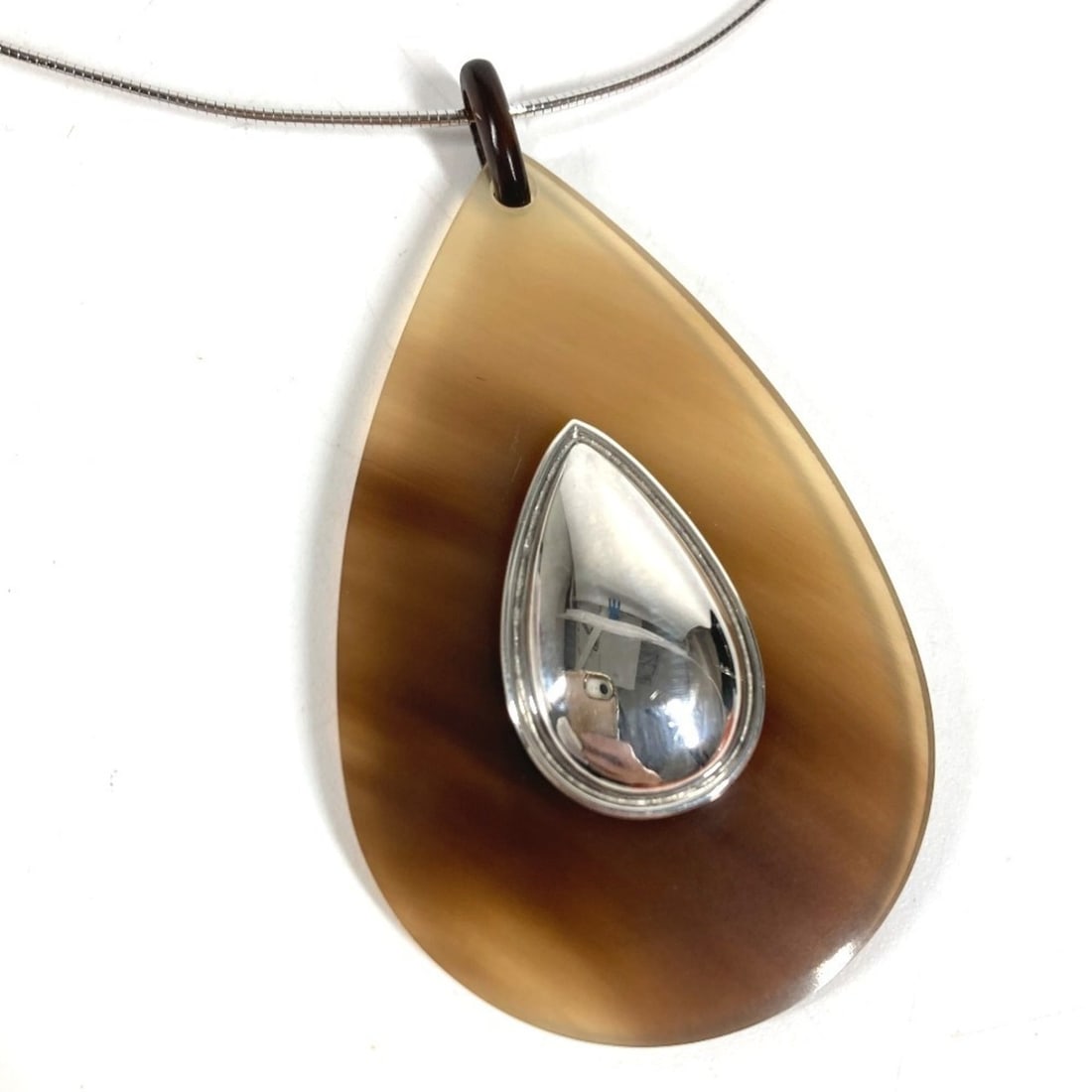 HERMES Buffalo Horn Accessory Jewelry Choker Necklace SV925 Men's Women's Brown (1 of 13)