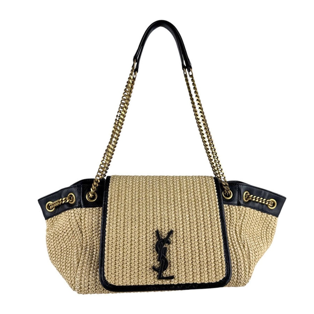 Saint Laurent Nolita Shoulder Bag, Raffia Leather, Natural Black, Women's, 607465 z10106 (1 of 13)