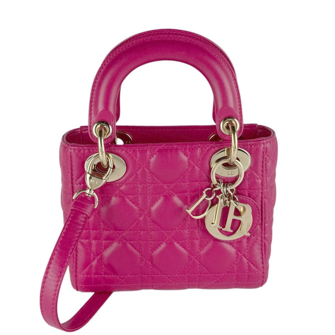 Christian Dior Lady handbag/shoulder bag, lambskin, pink and gold, women's, z10122: --- Catalog ---Category: SizeSize (HxWxD): 14cm x 17cm x 7cm / 5.51'' x 6.69'' x 2.75''Category: DesignType: Handbag, Shoulder bagColor: PinkGender: WomenMaterial: Leather Leather/Fur Type: LambskinCa