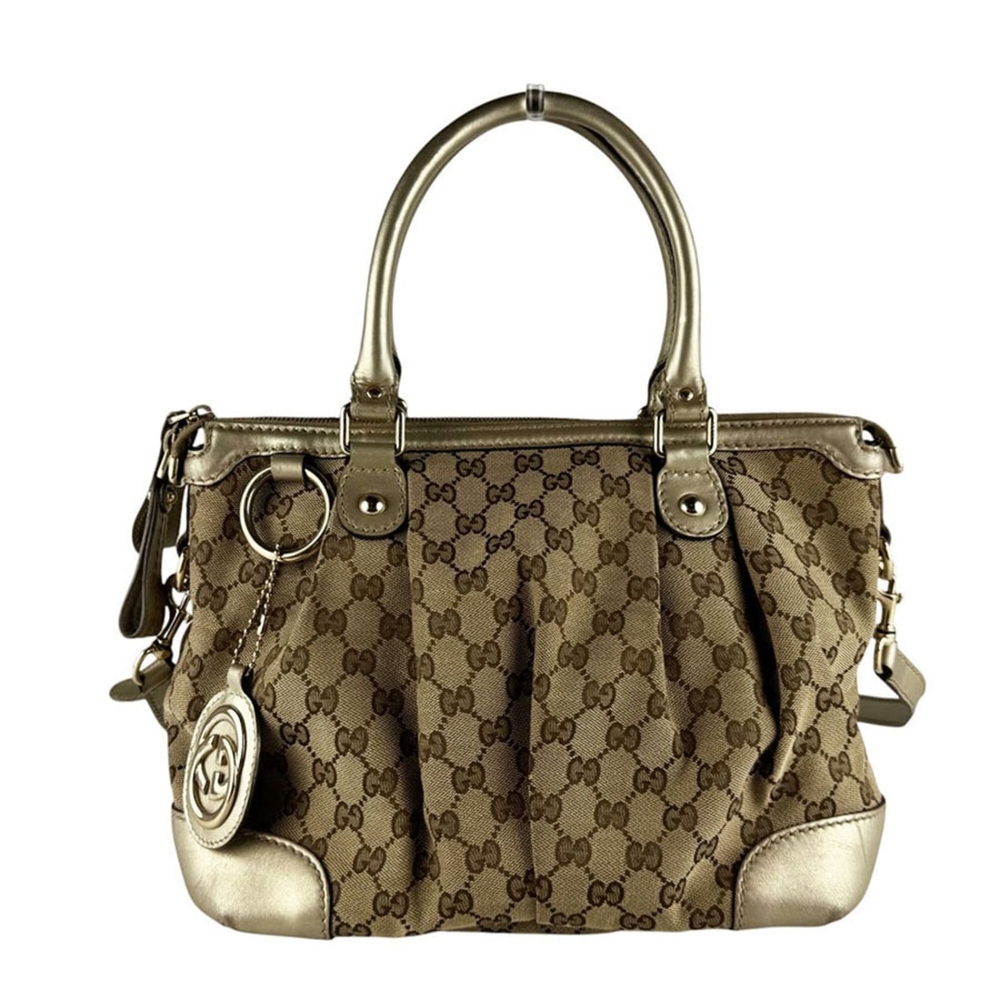 Gucci shoulder bag/handbag, GG canvas, leather, gold and brown, women's, 247902 z10100: --- Catalog ---Category: SizeSize (HxWxD): 22cm x 34cm x 14cm / 8.66'' x 13.38'' x 5.51''Category: DesignType: Handbag, Shoulder bagColor: Brown, GoldGender: WomenMaterial: GG canvas , Leather Categor