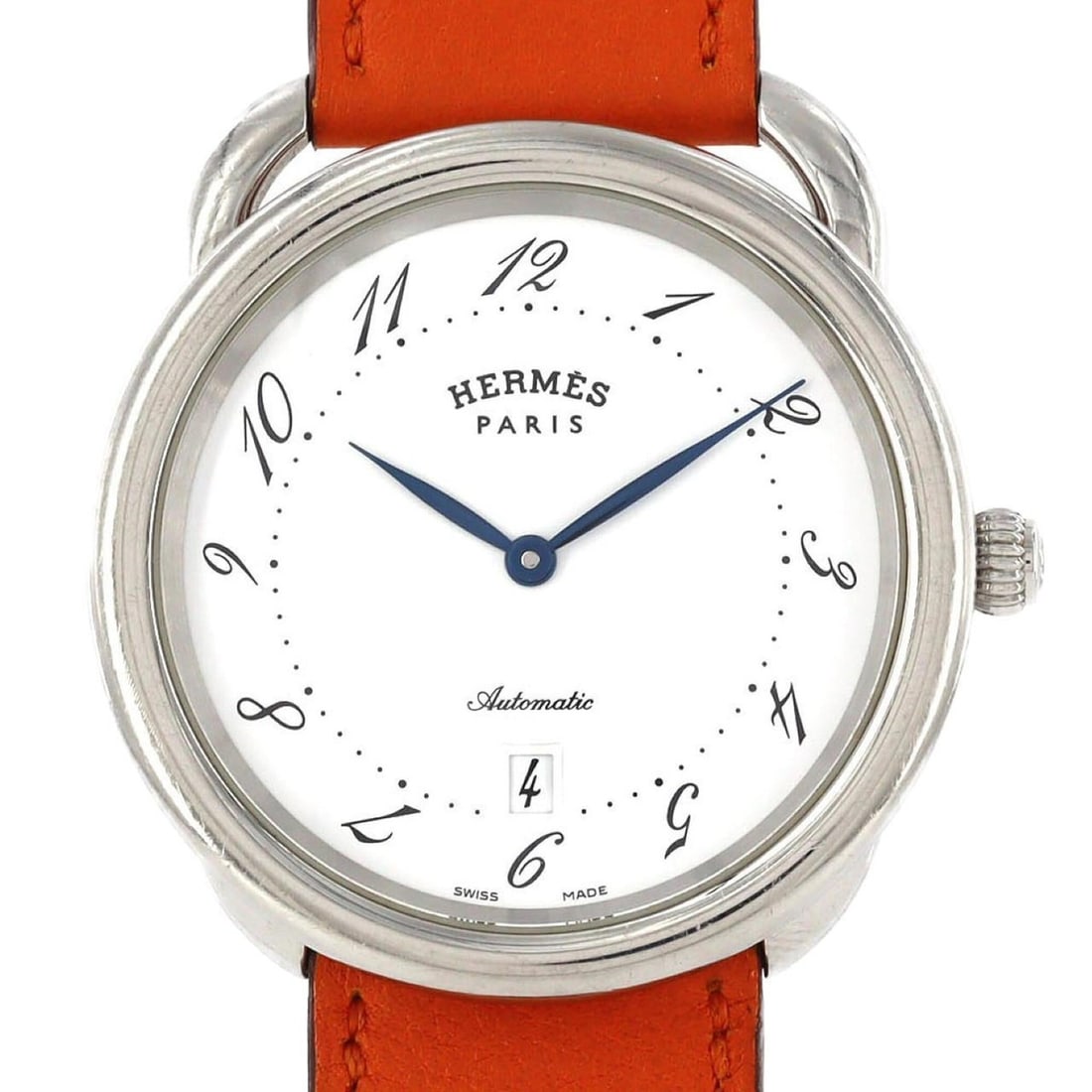 Hermes Arceau AR7.710 SS Automatic Watch: --- Catalog ---Category: SizeCase Diameter: 40mm / 1.57''Category: DesignType: WristwatchGender: MenColor (Dial): WhiteMaterial (Case): Stainless steelCategory: GeneralMPN: AR7.710Brand: