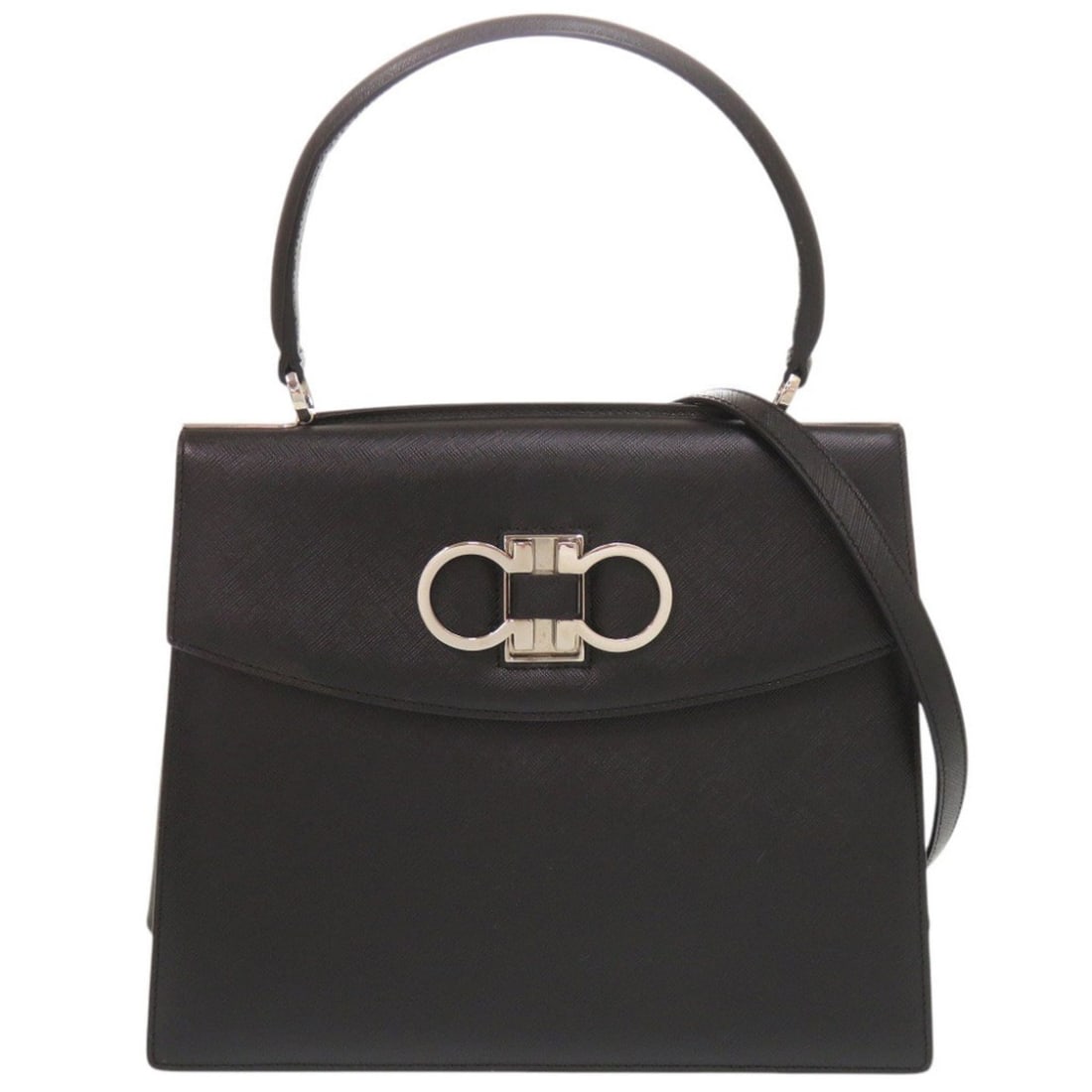 Salvatore Ferragamo Double Gancini Leather Black 2-Way Handbag Shoulder Bag 1046Salvatore: --- Catalog ---Category: SizeSize (HxWxD): 23cm x 28cm x 5cm / 9.05'' x 11.02'' x 1.96''Category: DesignType: Handbag, Shoulder bagColor: BlackGender: WomenMaterial: Leather Category: GeneralBrand: