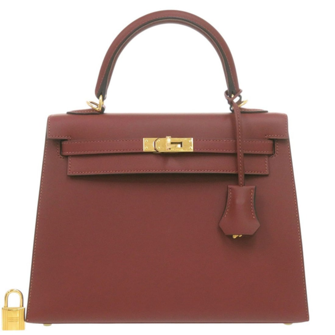 Hermes Kelly 25, external stitching, Sombrero, Rouge H, gold hardware, X stamp, handbag, red, 0348: --- Catalog ---Category: SizeSize (HxWxD): 18cm x 25cm x 10cm / 7.08'' x 9.84'' x 3.93''Category: DesignType: HandbagColor: Red color, Rouge HGender: WomenCategory: GeneralBrand: HermesCountry of