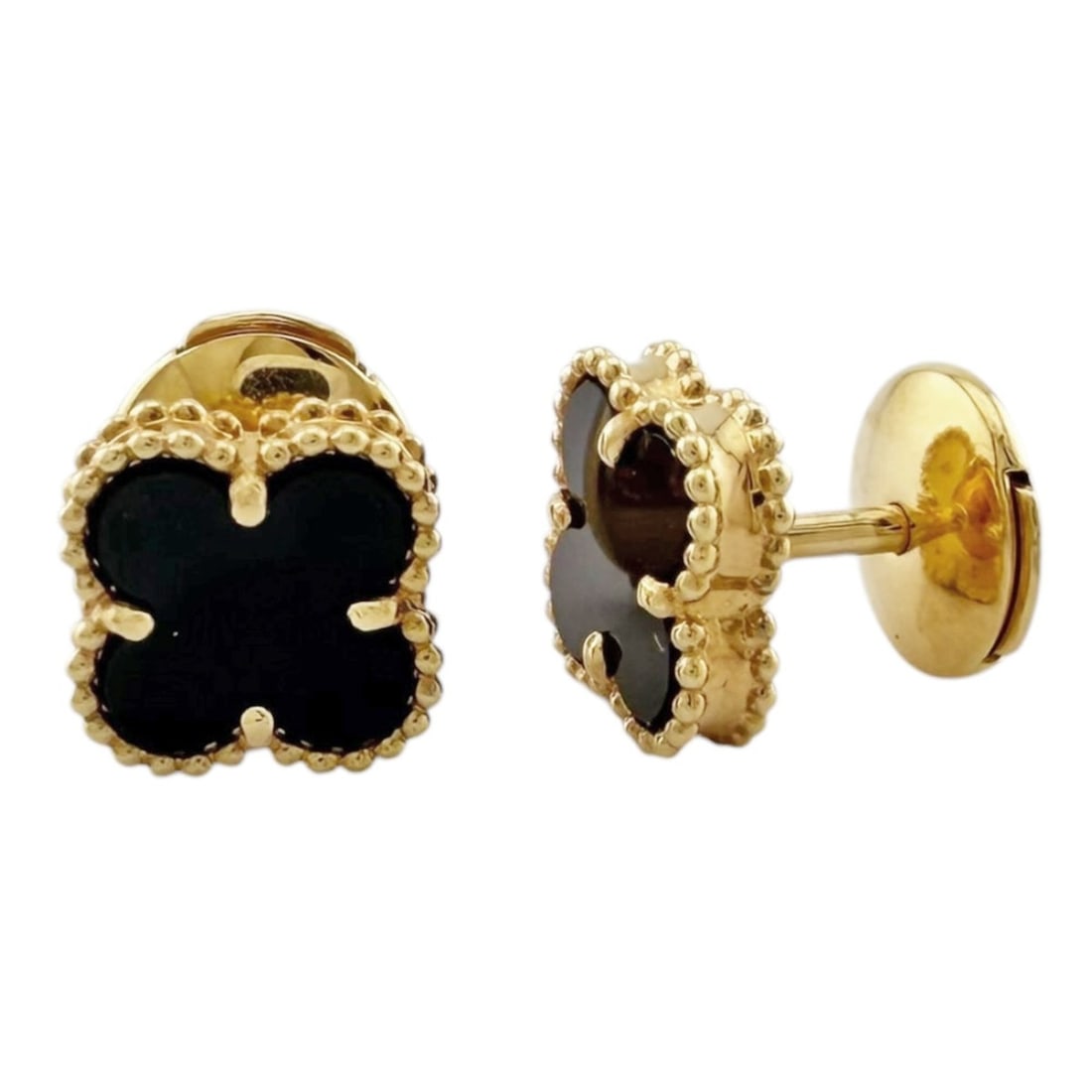 Van Cleef & Arpels Sweet Alhambra Earrings, 18K Yellow Gold, Onyx, Women's Earrings: --- Catalog ---Category: SizeSize (HxWxD): 9.00mm x 9.00mm / 0.35'' x 0.35''Category: DesignType: Stud earringsGender: WomenMaterial: Yellow gold (18K)Category: GeneralBrand: Van Cleef & Arpels--- Ite