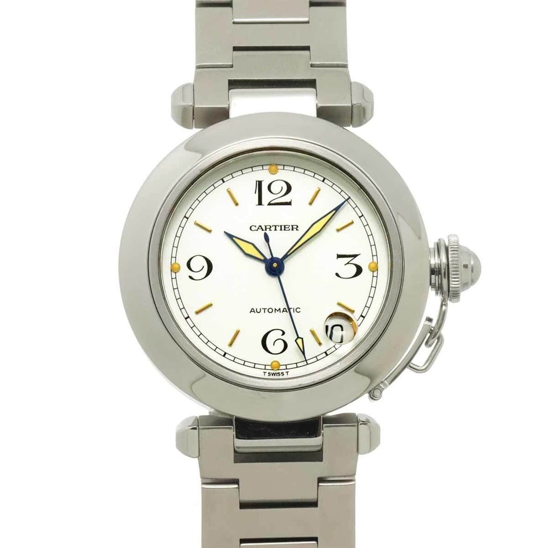 Cartier Pasha C W31015M7 Boys' Watch, Date, White, Automatic Winding Watch: --- Catalog ---Category: SizeWrist Size: 17cm / 6.69''Case Diameter: 35mm / 1.38''Category: DesignType: WristwatchGender: BoysColor (Dial): WhiteMaterial (Band): Stainless steelMaterial (Case): Stainl