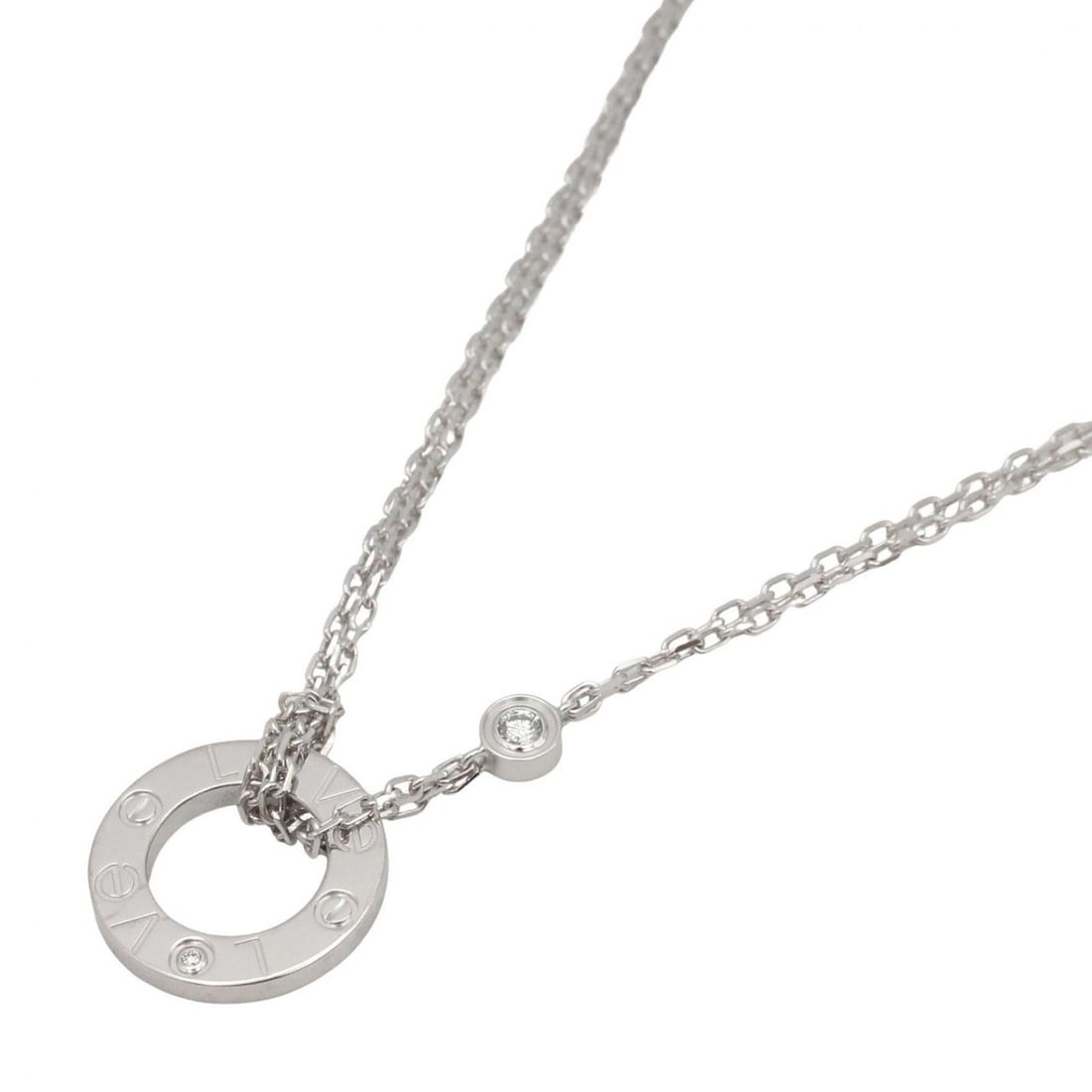 Cartier Love Circle 2PD Necklace, 18K White Gold (18KWG), Diamond, Women's, Clear/Silver Tone: --- Catalog ---Category: SizePendant Size: 12.8mm x 12.8mm / 0.5'' x 0.5''Neck Circumference: 41 cm - 43.5 cm / 16.14'' - 17.12''Category: DesignColor: Clear, SilverGender: WomenMaterial: White gold (