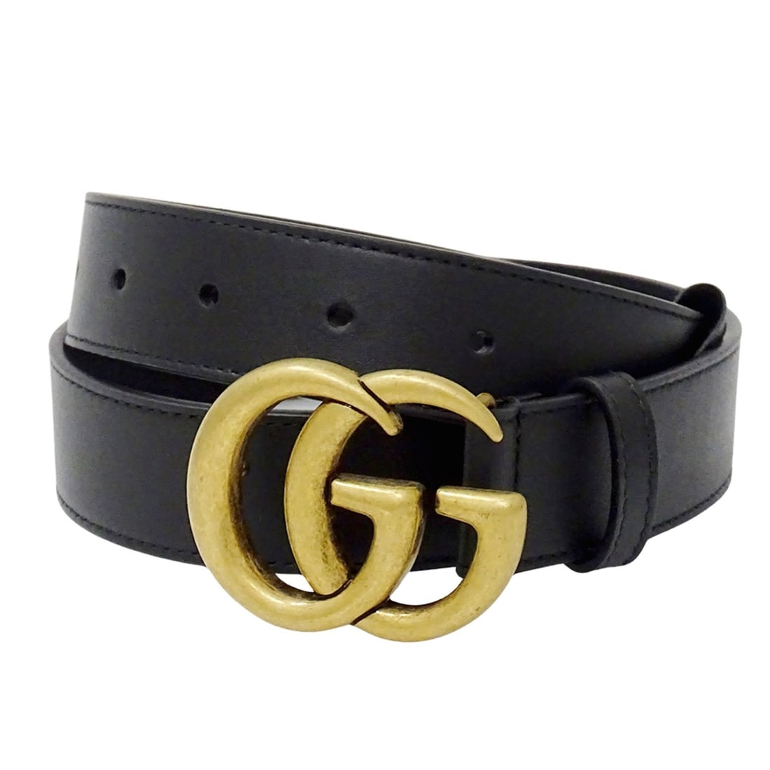 Gucci GUCCI Men's Leather Belt GG Marmont Double G Black Gold Hardware 414516 Size 75/30: --- Catalog ---Category: SizeWidth: 3cm / 1.18''Length: 70.5cm - 80.5cm / 27.75'' - 31.69''Category: DesignType: Standard beltColor: BlackGender: MenMaterial (Strap): Leather Category: GeneralMPN: 414