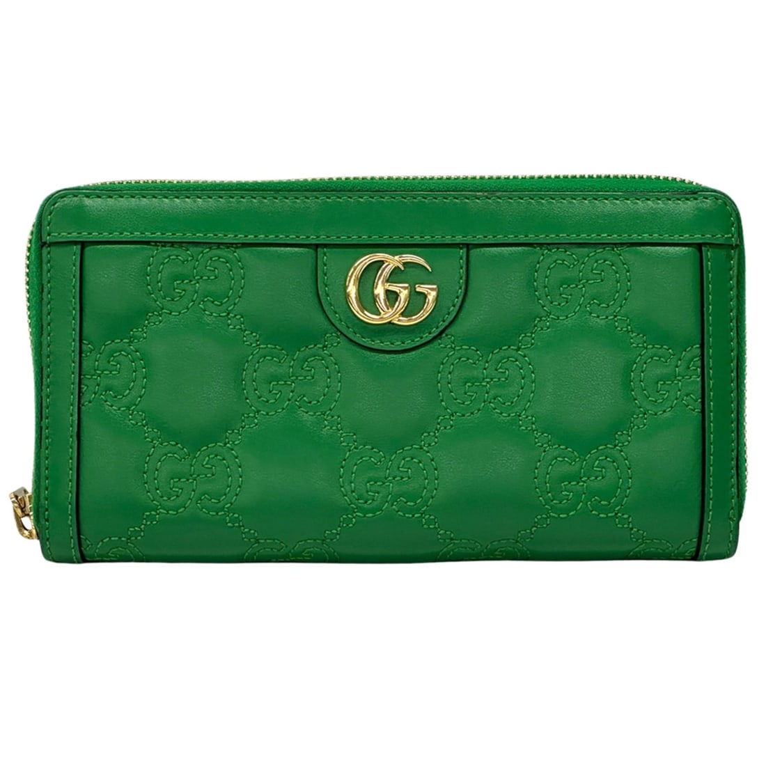 Gucci GUCCI wallet for women and men, brand name GG Matelassé long wallet, leather, green, gold: --- Catalog ---Category: SizeSize (HxWxD): 10cm x 19cm x 2.5cm / 3.93'' x 7.48'' x 0.98''Category: DesignType: Long wallet (bi-fold)Color: GreenGender: Men,WomenMaterial: Leather Category: GeneralMPN: