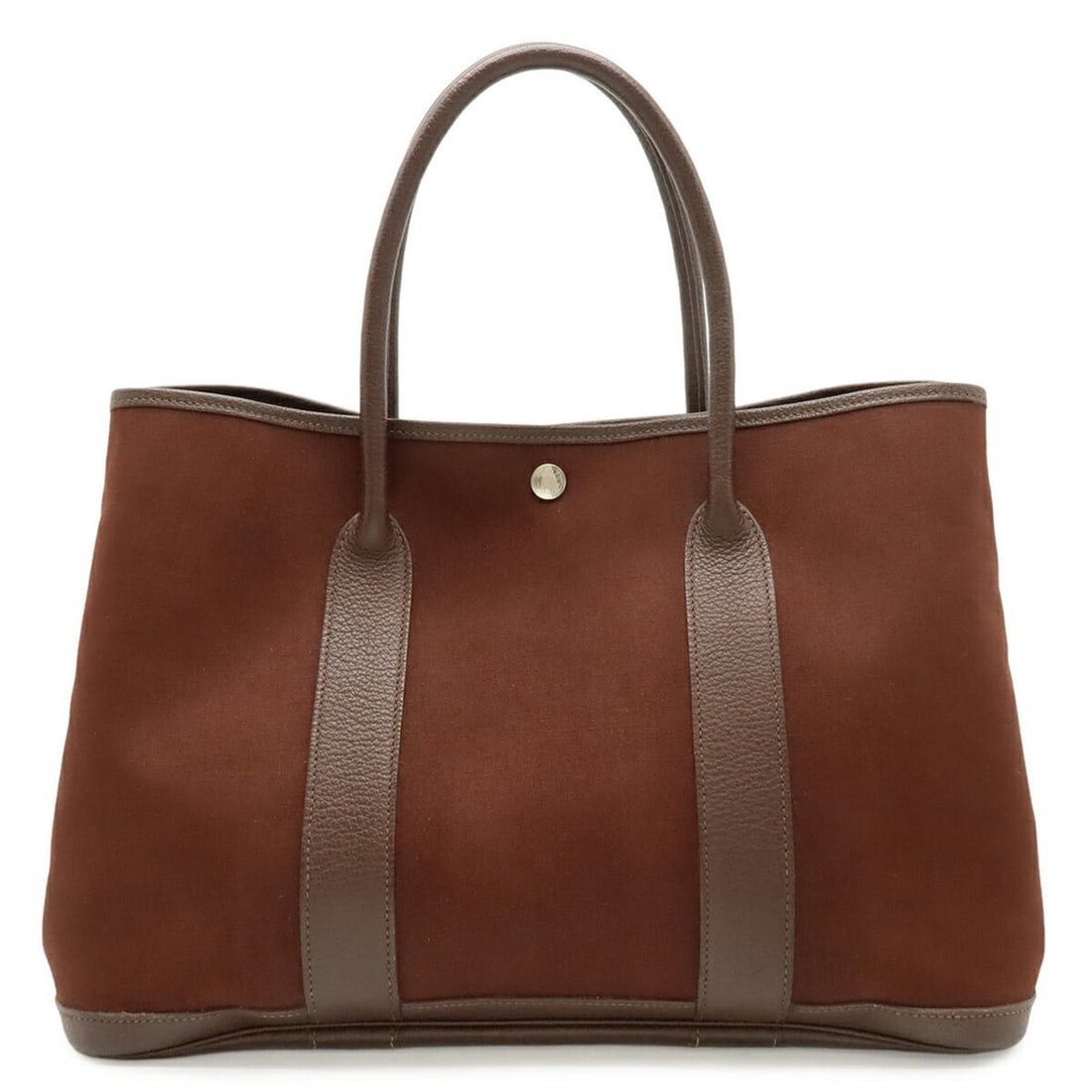 HERMES Garden PM Tote Bag Shoulder Toile Officier Leather Black ?I Stamp: --- Catalog ---Category: SizeSize (HxWxD): 25cm x 36cm x 17cm / 9.84'' x 14.17'' x 6.69''Category: DesignType: Shoulder bag, Tote bagColor: Black, BrownGender: WomenMaterial: Toile officier Category: 