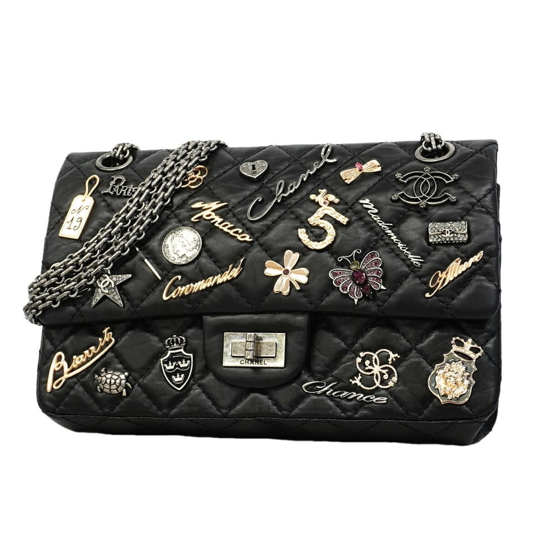 Chanel Icon Shoulder Bag, Double Flap, Chain, 2.55kg, Calfskin, Black Gold, Women's: --- Catalog ---Category: SizeSize (HxWxD): 16cm x 24cm x 5.5cm / 6.29'' x 9.44'' x 2.16''Category: DesignType: Shoulder bagColor: BlackGender: WomenMaterial: Leather Hardware Color: Gold, SilverLeathe