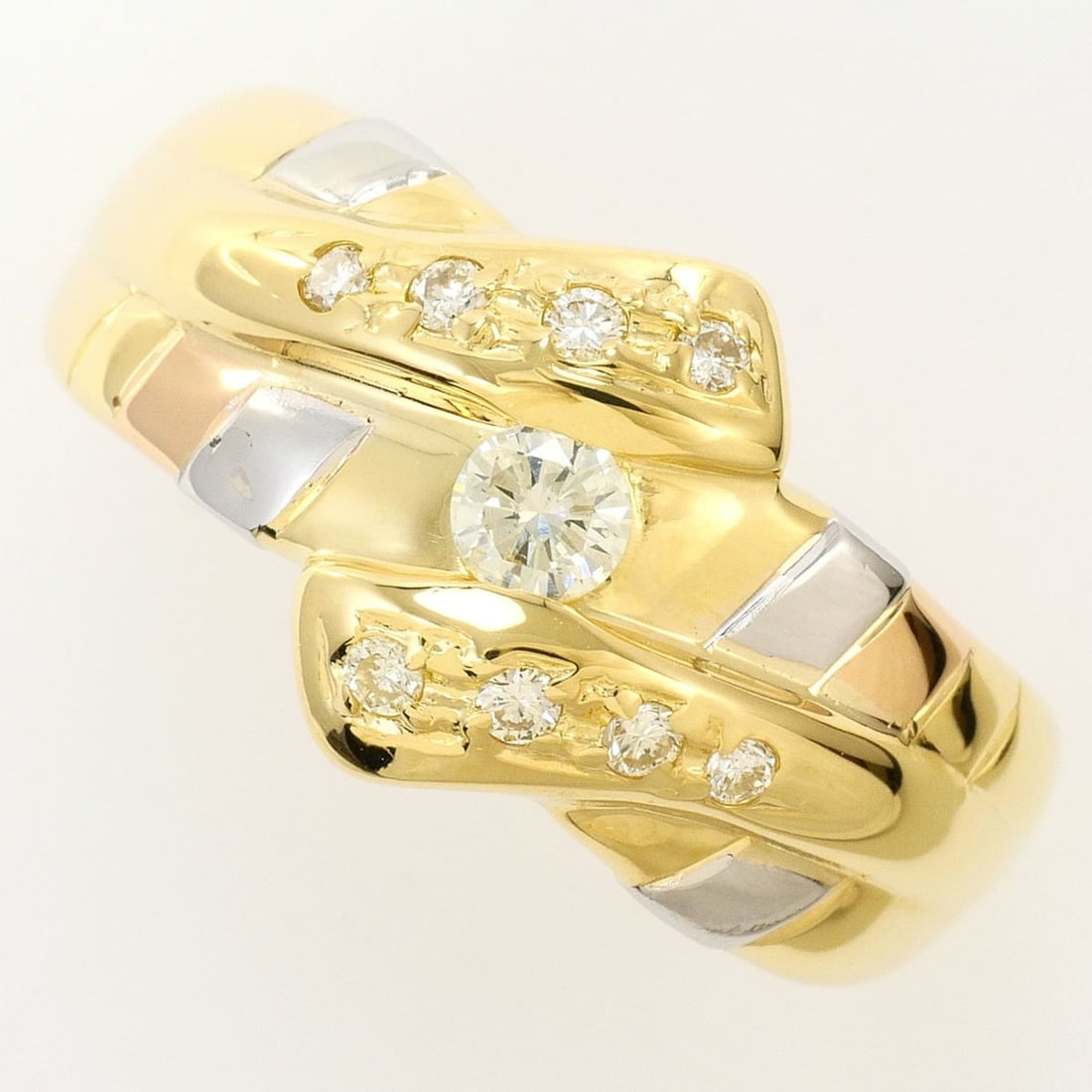 18K (18-karat) Yellow Gold (YG) and Platinum (PT900) Ring with 1 Diamond (0.26 ct), Certificate of: --- Catalog ---Category: SizeWidth: 12mm / 0.47''Weight: 4.9g / 0.17oz.JP Size: 18US Size: 9Category: DesignType: Band ringColor: Pink gold, Platinum, Yellow goldMetal: Gold, PlatinumStone: DiamondGen