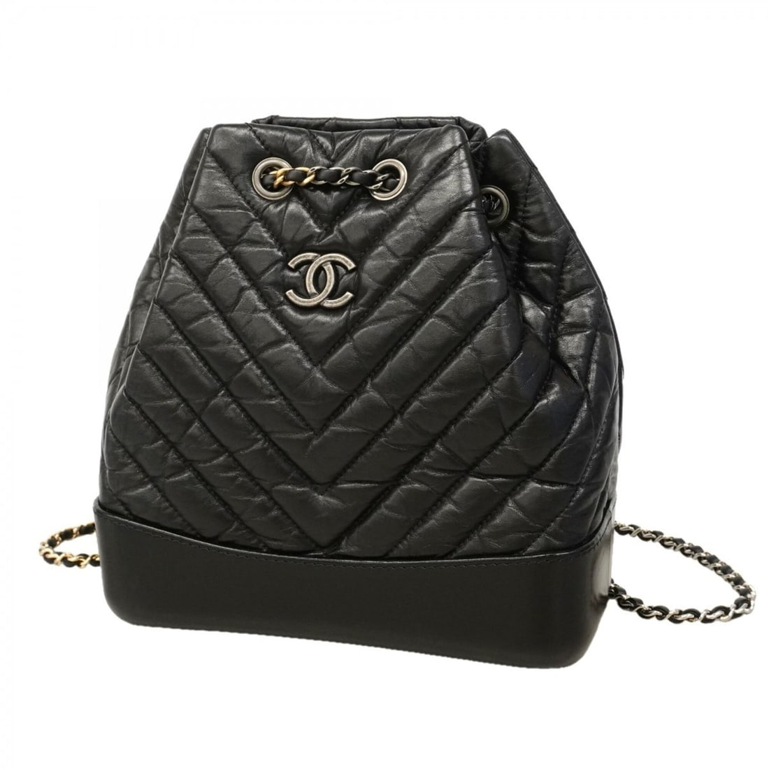 Chanel Chevron Calfskin Backpack/Daypack, Black & Gold, Women's (1 of 11)