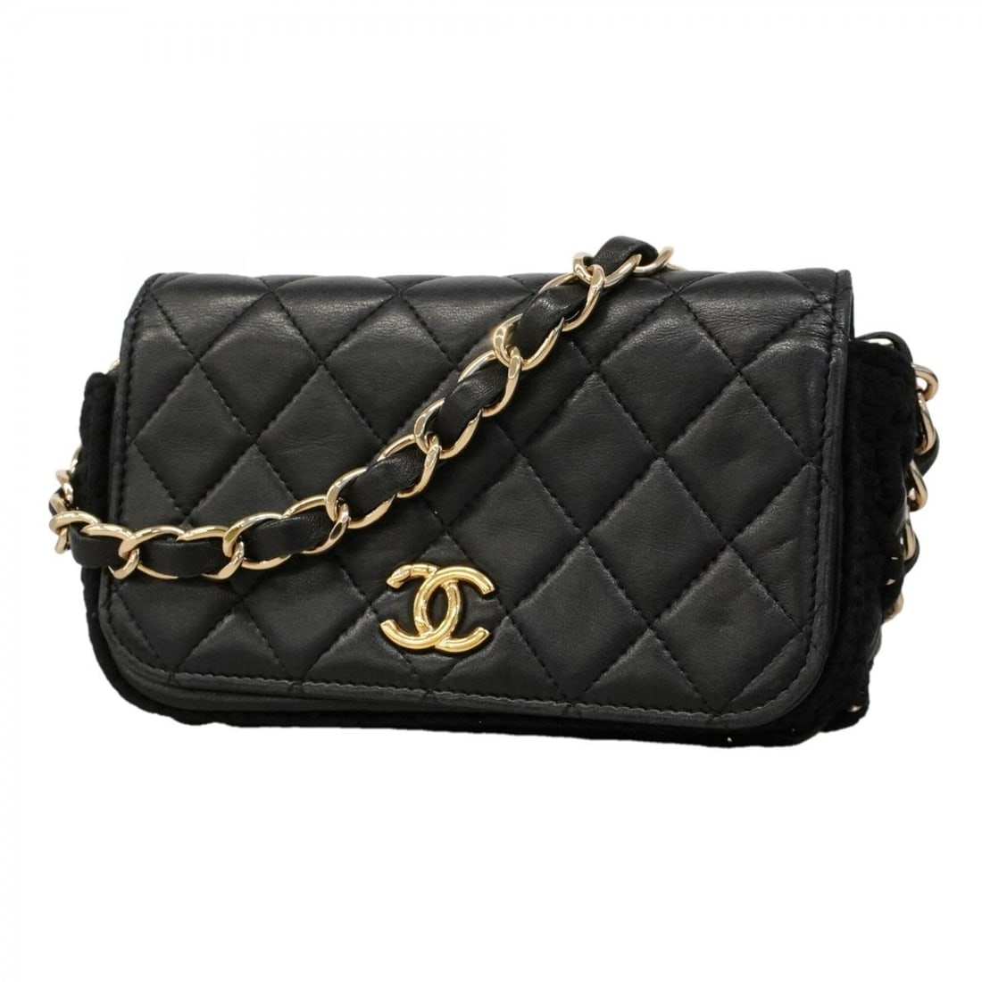 Chanel Matelassé Chain Shoulder Bag, Lambskin, Black/Champagne, Women's (1 of 13)