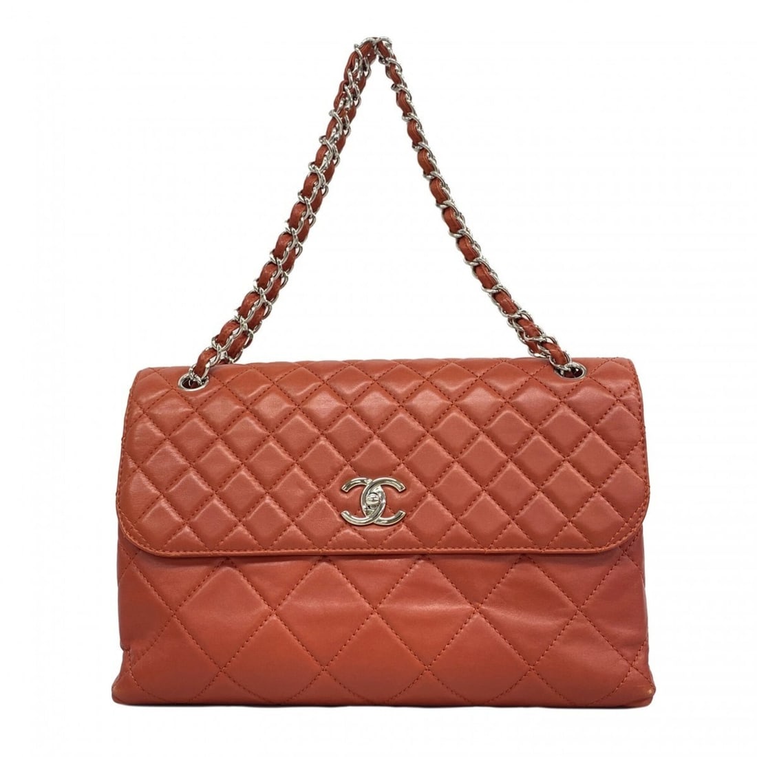 Chanel Shoulder Bag, Large Matelassé, Double Chain, Lambskin, Red, Women's (1 of 12)