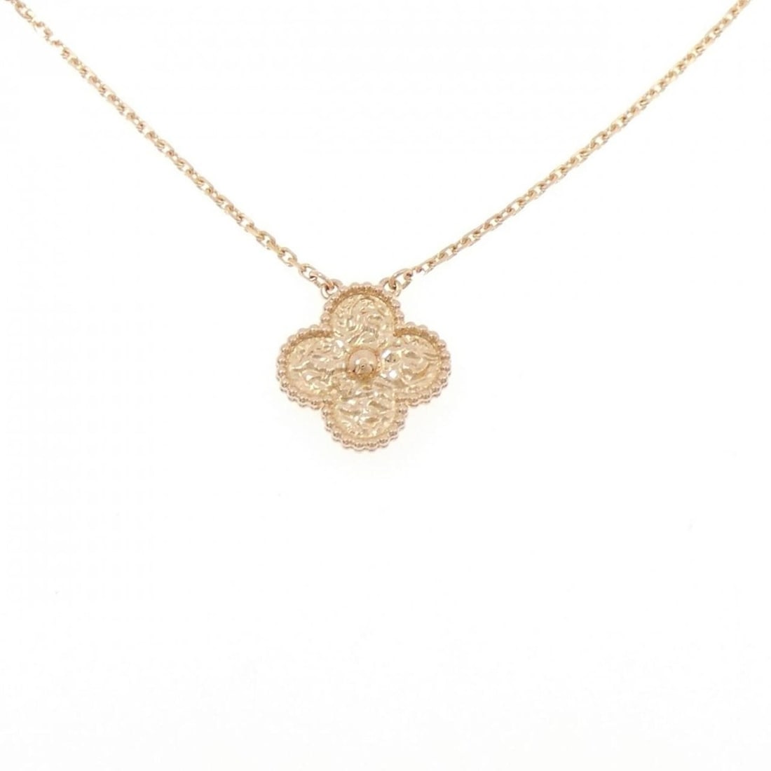 Van Cleef & Arpels Vintage Alhambra Necklace: --- Catalog ---Category: SizePendant Size: 14.8mm x 14.8mm / 0.58'' x 0.58''Neck Circumference: 37 cm - 42 cm / 14.56'' - 16.53''Category: DesignGender: WomenMaterial: Pink gold (18K)Pendant Type: