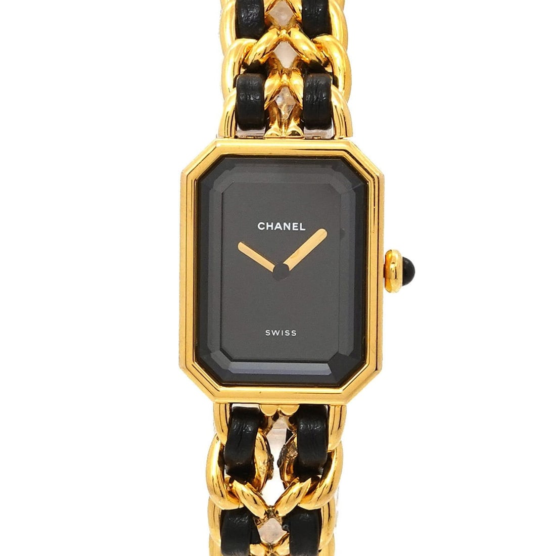 Chanel Premiere Large Size H0001 Women's Watch Black Gold Quartz: --- Catalog ---Category: SizeWrist Size: 16cm / 6.29''Case Diameter: 20mm / 0.79''Category: DesignType: WristwatchGender: WomenColor (Dial): BlackMaterial (Band): Gold plated, Leather, Stainless