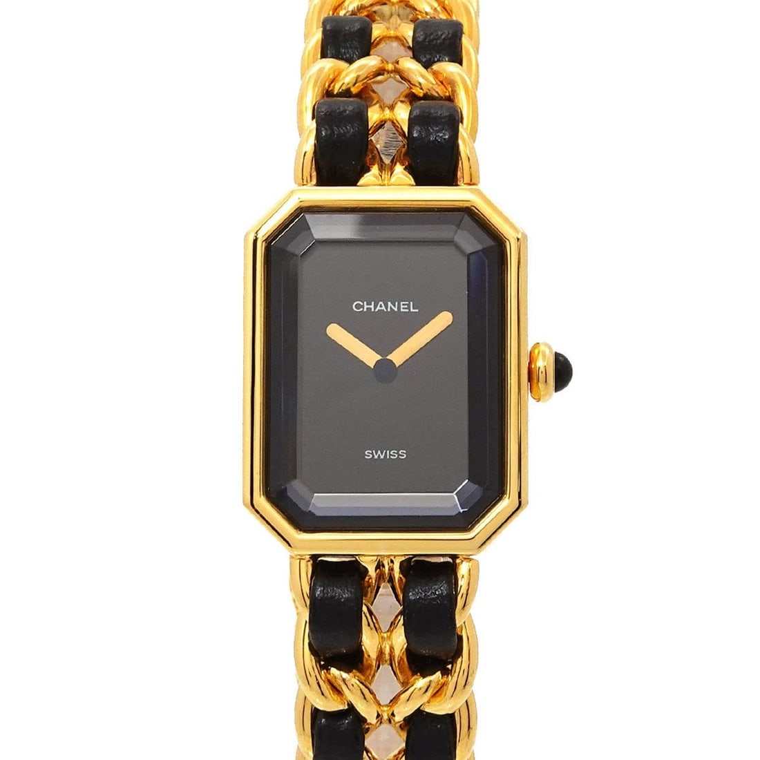 Chanel Premiere Large Size H0001 Women's Watch Black Gold Quartz: --- Catalog ---Category: SizeWrist Size: 15.5cm / 6.1''Case Diameter: 20mm / 0.79''Category: DesignType: WristwatchGender: WomenColor (Dial): BlackMaterial (Band): Gold plated, Leather, Stainless stee