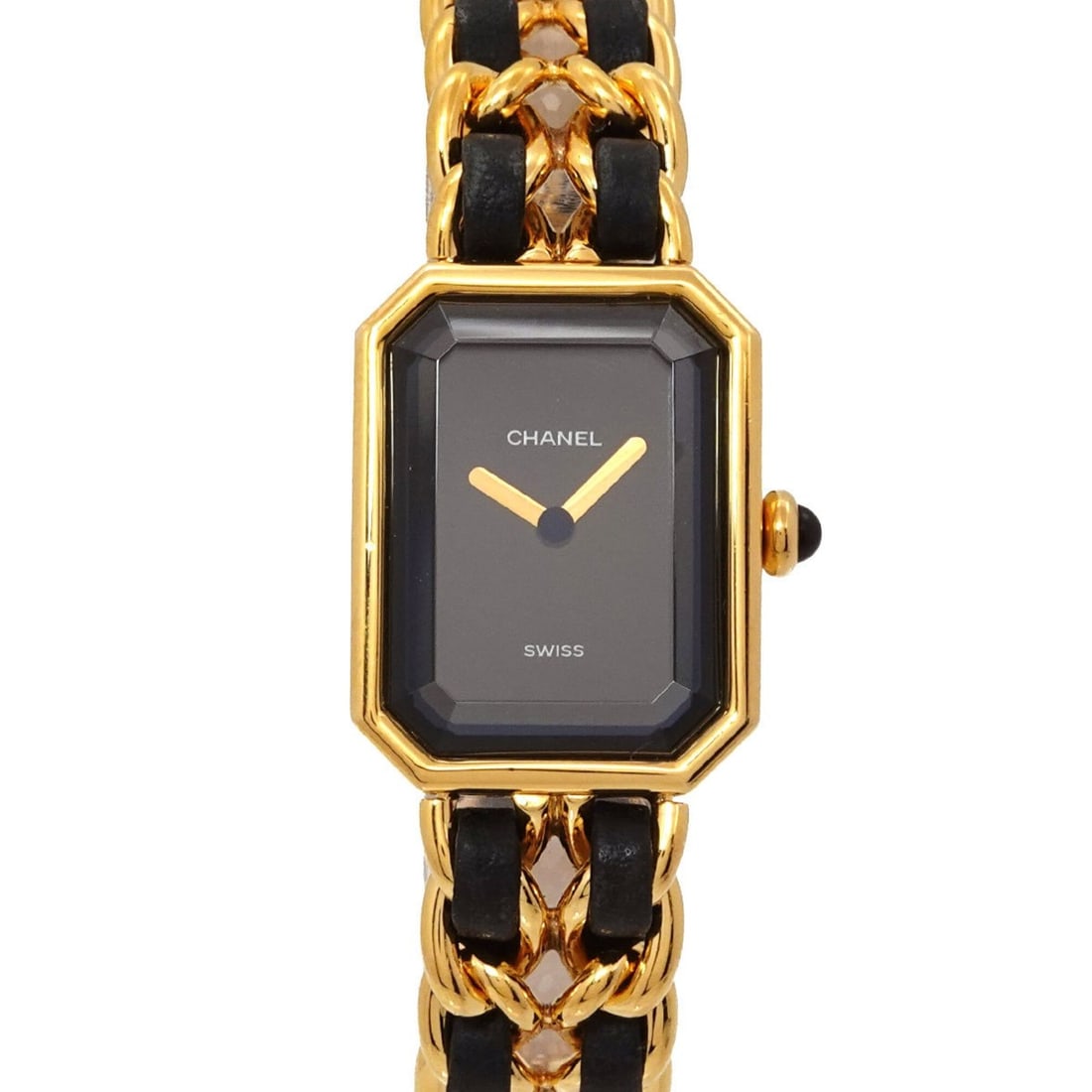 Chanel Premiere H0001 Women's Watch, Size M, Black & Gold, Quartz Movement.: --- Catalog ---Category: SizeWrist Size: 15cm / 5.9''Case Diameter: 20mm / 0.79''Category: DesignType: WristwatchGender: WomenColor (Dial): BlackMaterial (Band): Gold plated, Leather, Stainless steelM