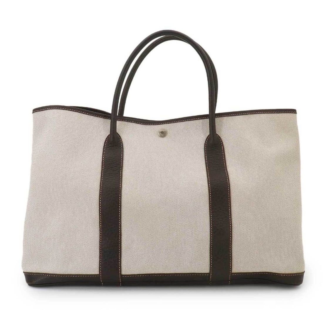 Hermes Garden 43 GM Tote Handbag, Toile H Negonda Natural Marron, ?H Stamp, Silver Hardware, Party: --- Catalog ---Category: SizeSize (HxWxD): 28.5cm x 43.5cm x 20cm / 11.22'' x 17.12'' x 7.87''Category: DesignType: Handbag, Tote bagColor: Marron, NaturalGender: WomenMaterial: Toile H , Negonda leat