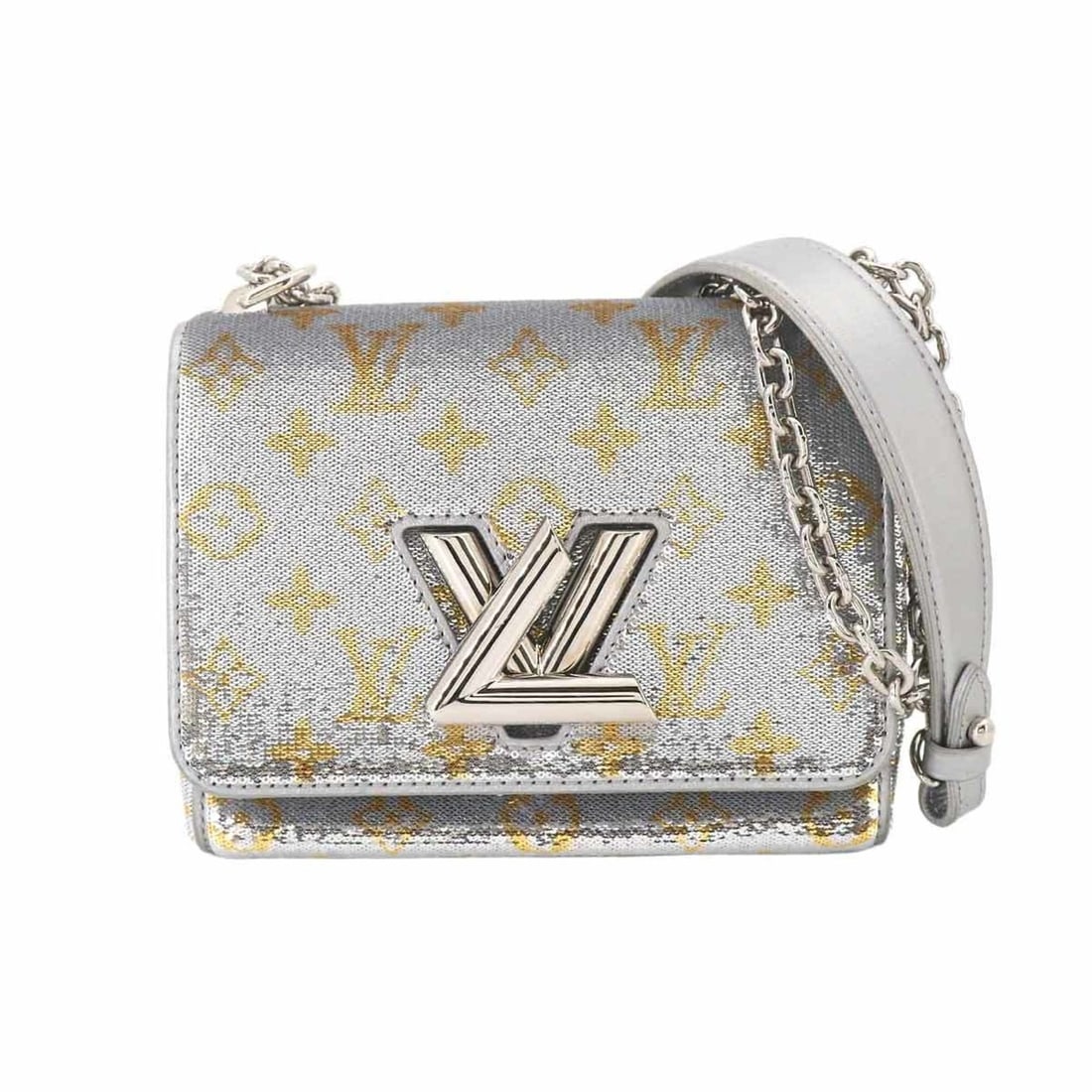 Louis Vuitton Monogram Sequin Twist PM Chain Shoulder Handbag, Silver: --- Catalog ---Category: SizeSize (HxWxD): 14cm x 18.5cm x 8.5cm / 5.51'' x 7.28'' x 3.34''Category: DesignType: Handbag, Shoulder bagColor: SilverGender: WomenMaterial: Spangles Category: GeneralBran