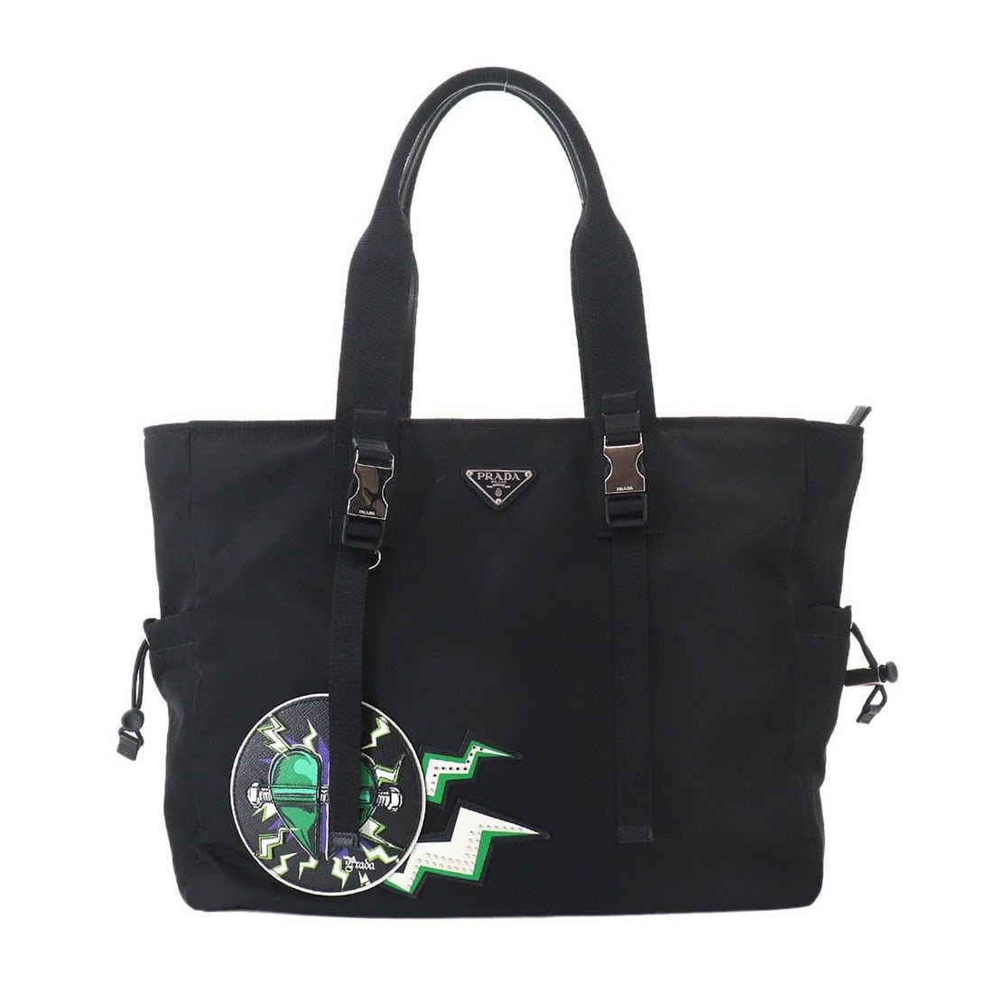 Prada Frankenstein Tote Handbag, Nylon, Saffiano Leather, Nero Black, Silver Hardware.: --- Catalog ---Category: SizeSize (HxWxD): 32.5cm x 39cm x 15cm / 12.79'' x 15.35'' x 5.9''Category: DesignType: Handbag, Tote bagColor: BlackGender: Men,WomenMaterial: Nylon , Saffiano triangle Categ