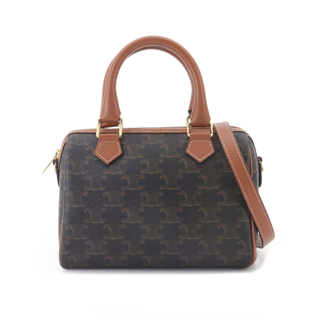 Celine Triomphe Small Boston 2-way Handbag Shoulder Bag Leather Tan Black Brown 113772 (1 of 10)