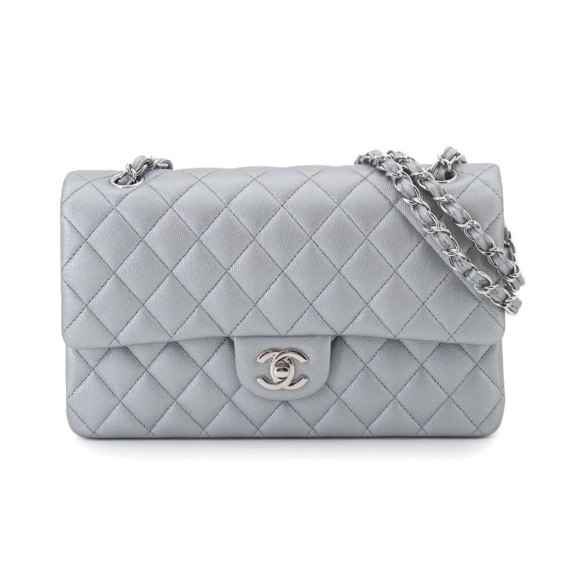 Chanel Matelasse 25 Chain Shoulder Handbag, Caviar Leather, Gray, A01112, Coco Mark. (1 of 10)