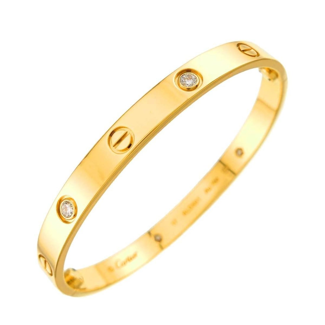 Cartier Love Bracelet, Half Diamond, 4P, Size 17, 18K Yellow Gold 750, Bracelet Bangle: --- Catalog ---Category: SizeLength: 16cm / 6.29''Category: DesignType: BangleGender: Men,WomenMaterial: Yellow gold (18K)Category: GeneralBrand: Cartier--- Item List ---Section: ConditionRanking: Ran