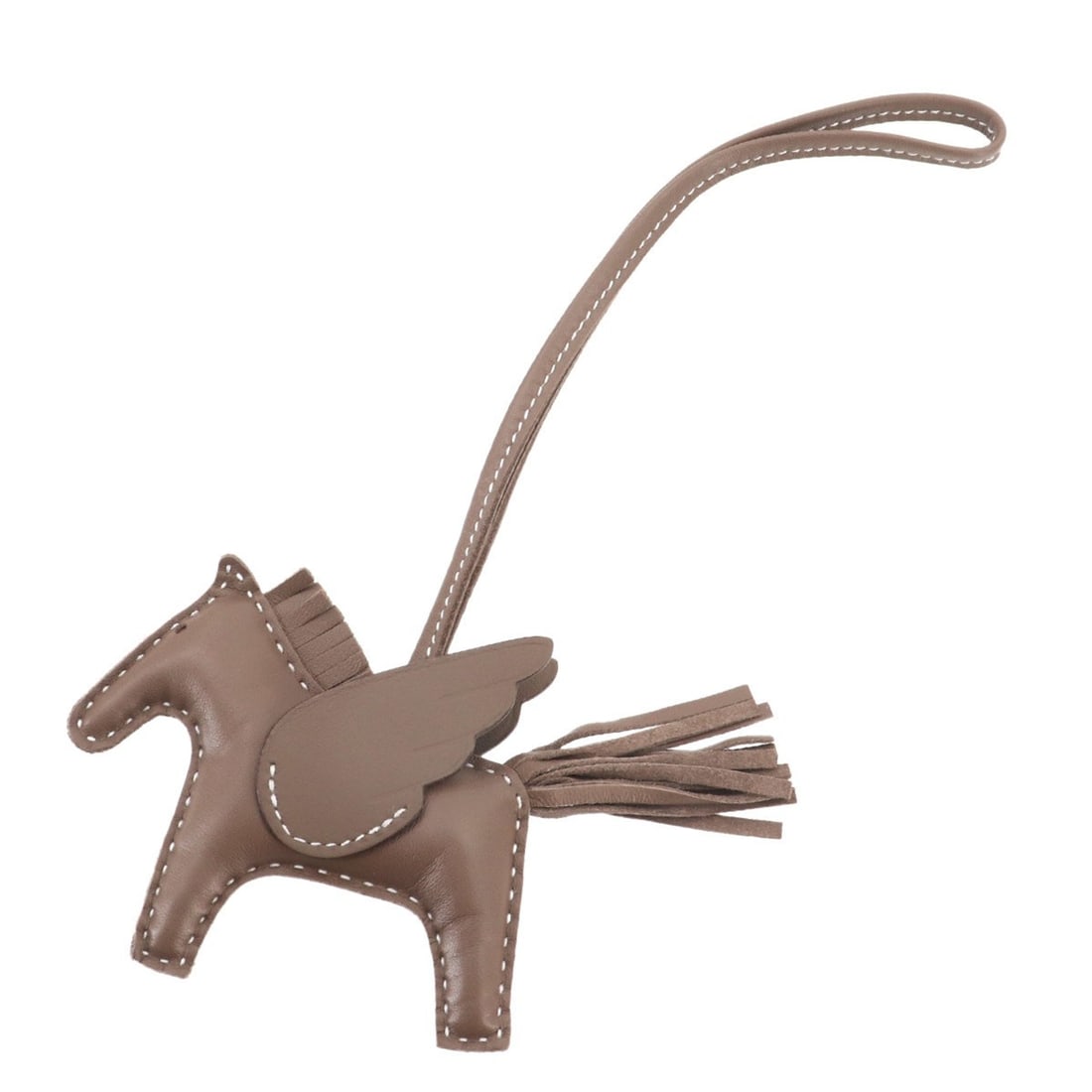 Hermes Rodeo Pegasus PM Accessory Bag Charm, Agneau Milo Swift Leather, Etoupe, W Stamp: --- Catalog ---Category: SizeSize (HxWxD): 75.00mm x 120.00mm / 2.95'' x 4.72''Category: DesignType: Handbag charmColor: Beige, Etoupe grayGender: Women,MenMaterial: Agneau Milo, Swift