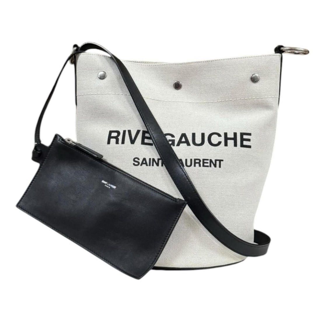 Saint Laurent Rive Gauche Bucket Bag Shoulder Canvas 669299 Beige Women's SAINT LAURENT: --- Catalog ---Category: SizeWeight: 525g / 1.15lb.Size (HxWxD): 28cm x 29cm x 19.5cm / 11.02'' x 11.41'' x 7.67''Strap Length: 112cm / 44.09''Category: DesignType: Shoulder bagColor: Beige, BlackGend