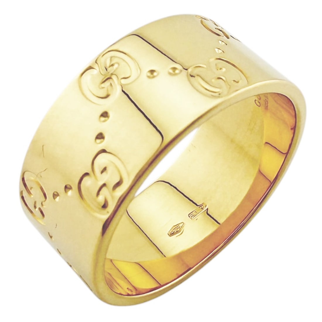 Gucci Icon Wide Ring, 18K Yellow Gold, Women's: --- Catalog ---Category: PackNumber in Pack: 1Category: SizeWidth: 9mm / 0.35''Weight: 10.4g / 0.36oz.JP Size: 18.5US Size: 9Category: DesignType: Band ringColor: GoldGender: MenHandmade: YesMaterial: