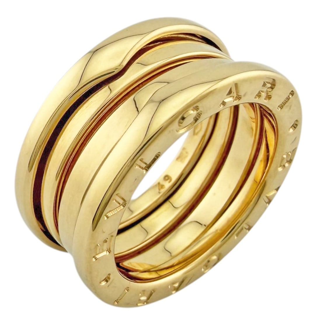 Bulgari B.zero1 3-band ring, Bulgari, 18K yellow gold, women's, BVLGARI: --- Catalog ---Category: PackNumber in Pack: 1Category: SizeWidth: 9mm / 0.35''Weight: 8.8g / 0.31oz.JP Size: 8.5US Size: 4.5Category: DesignType: Band ringColor: GoldGender: WomenHandmade: YesMateria