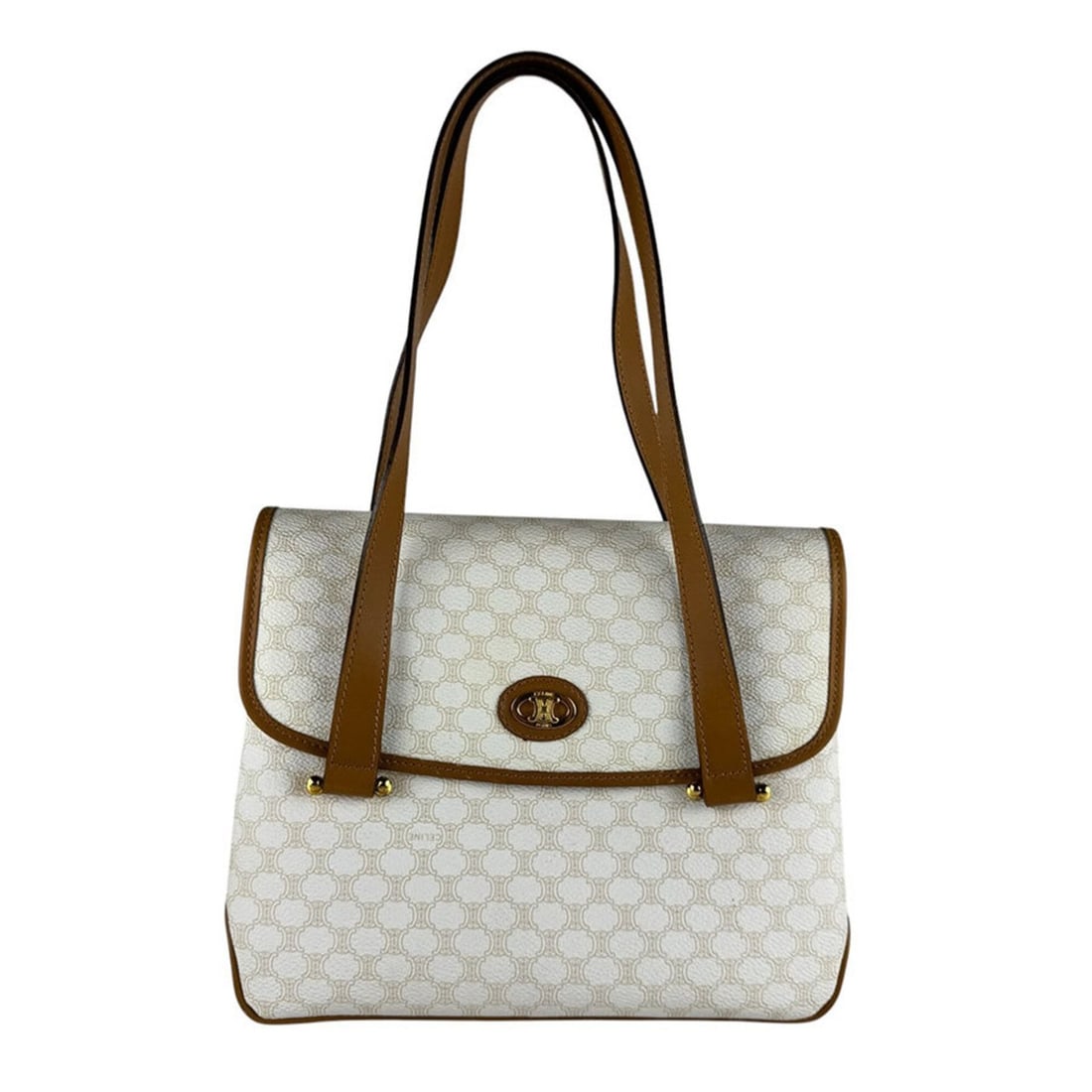 Celine CELINE Vintage Macadam Coated Canvas Leather Handbag White Brown Women's z10182: --- Catalog ---Category: SizeSize (HxWxD): 20cm x 23cm x 8cm / 7.87'' x 9.05'' x 3.14''Category: DesignType: HandbagColor: Brown, WhiteGender: WomenMaterial: Coated canvas , Leather Category: GeneralB