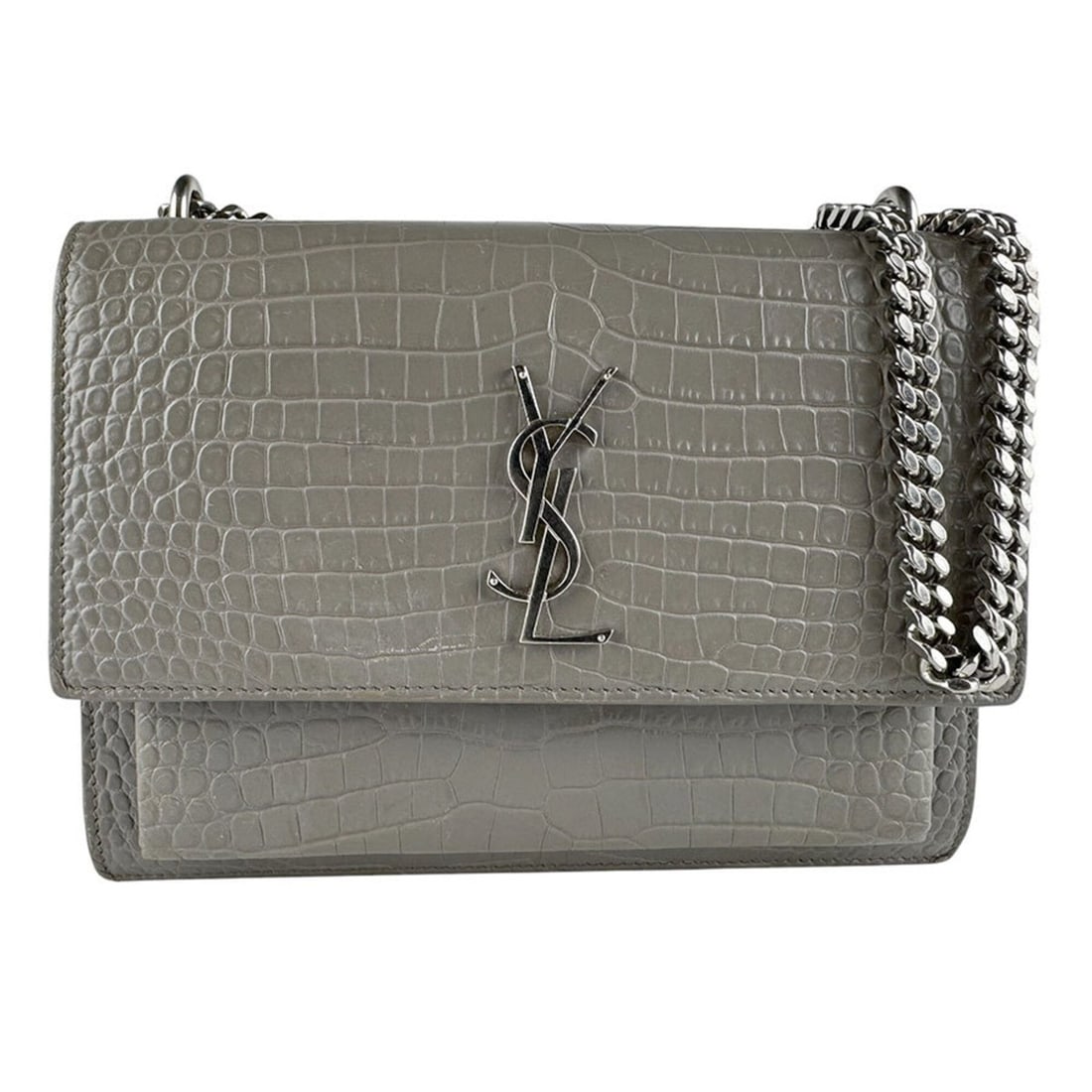 Saint Laurent shoulder bag, embossed leather, gray and silver, women's, 442906 z10188: --- Catalog ---Category: SizeSize (HxWxD): 17cm x 22cm x 4cm / 6.69'' x 8.66'' x 1.57''Category: DesignType: Shoulder bagColor: GrayGender: WomenMaterial: Leather Leather/Fur Type: Embossed leatherCat