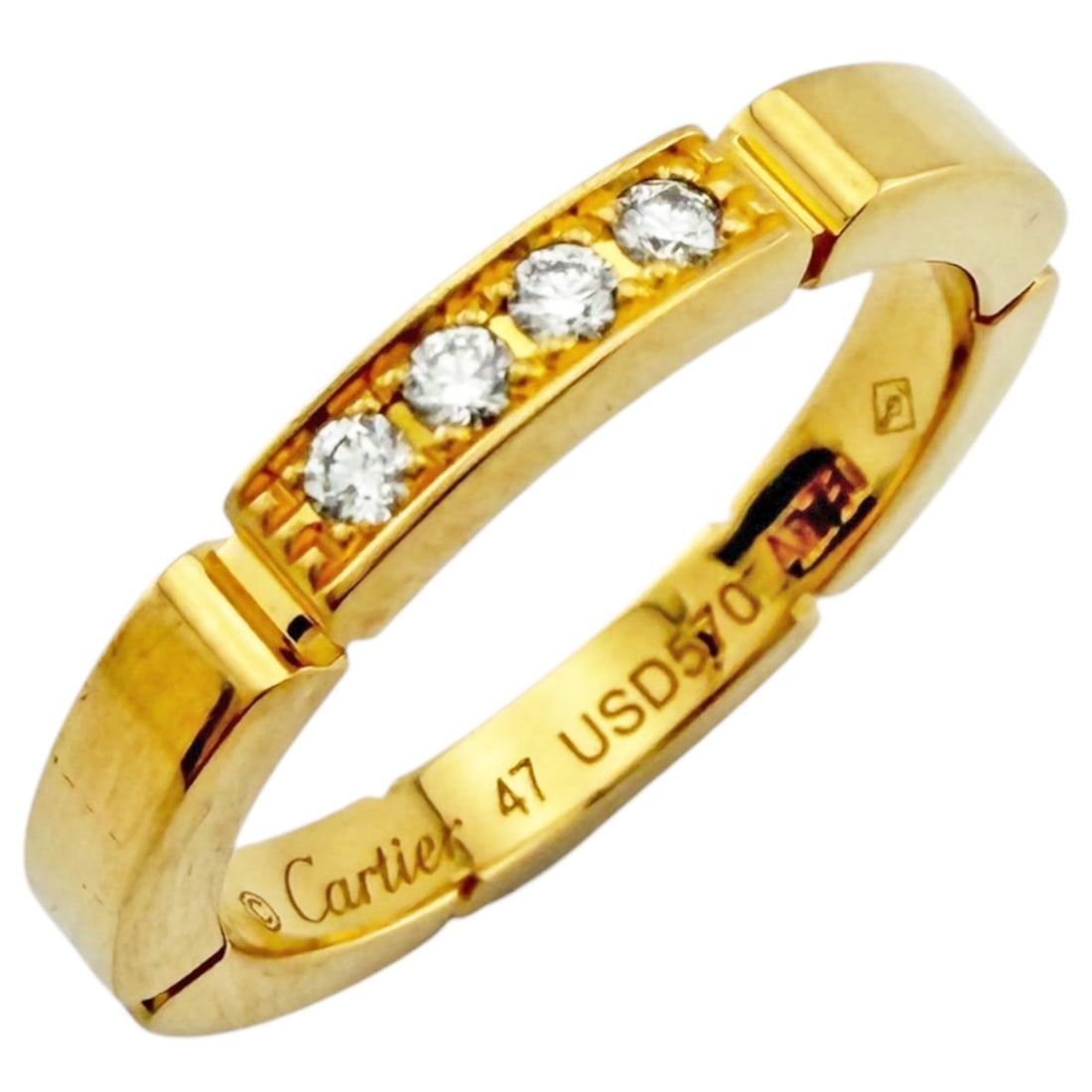 Cartier Maillon Panthère Ring, 18K Yellow Gold, Diamond, Women's CARTIER: --- Catalog ---Category: PackNumber in Pack: 1Category: SizeWidth: 2.5mm / 0.1''Weight: 3.7g / 0.13oz.JP Size: 7US Size: 4Category: DesignType: Band ringColor: GoldStone: DiamondGender: WomenHandmade: