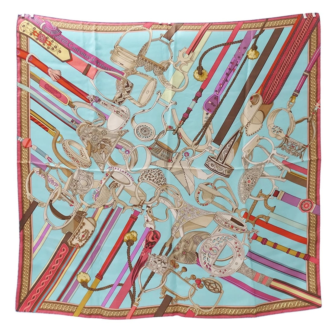 Hermes scarf/muffler for women, brand name, Carre 90, Concours d'triers (Etrier's Competition),: --- Catalog ---Category: SizeSize (LxW): 88.5cm x 88.5cm / 34.84'' x 34.84''Category: DesignType: ScarfColor: Light blueGender: WomenMaterial: Silk Category: GeneralBrand: HermesCountry of Origin: Fra