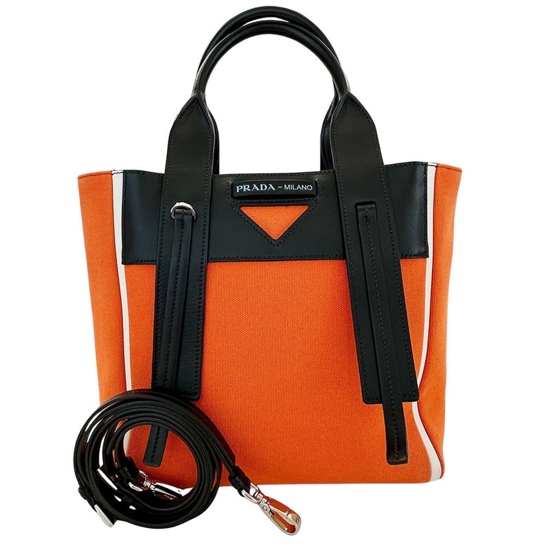 Prada handbag for women, brand name, handbag/shoulder bag, 2-way, canvas/leather, Ouverture, (1 of 13)