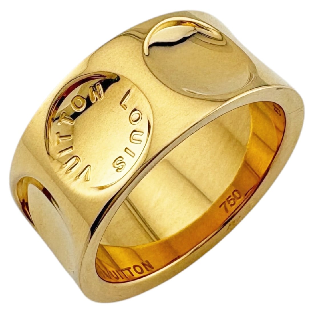 Louis Vuitton Grande Arpe Empreinte Ring, 18K Yellow Gold, Men's LOUIS VUITTON: --- Catalog ---Category: PackNumber in Pack: 1Category: SizeWidth: 9.5mm / 0.37''Weight: 13.9g / 0.49oz.JP Size: 20US Size: 10Category: DesignType: Band ringColor: GoldGender: MenHandmade: YesMaterial