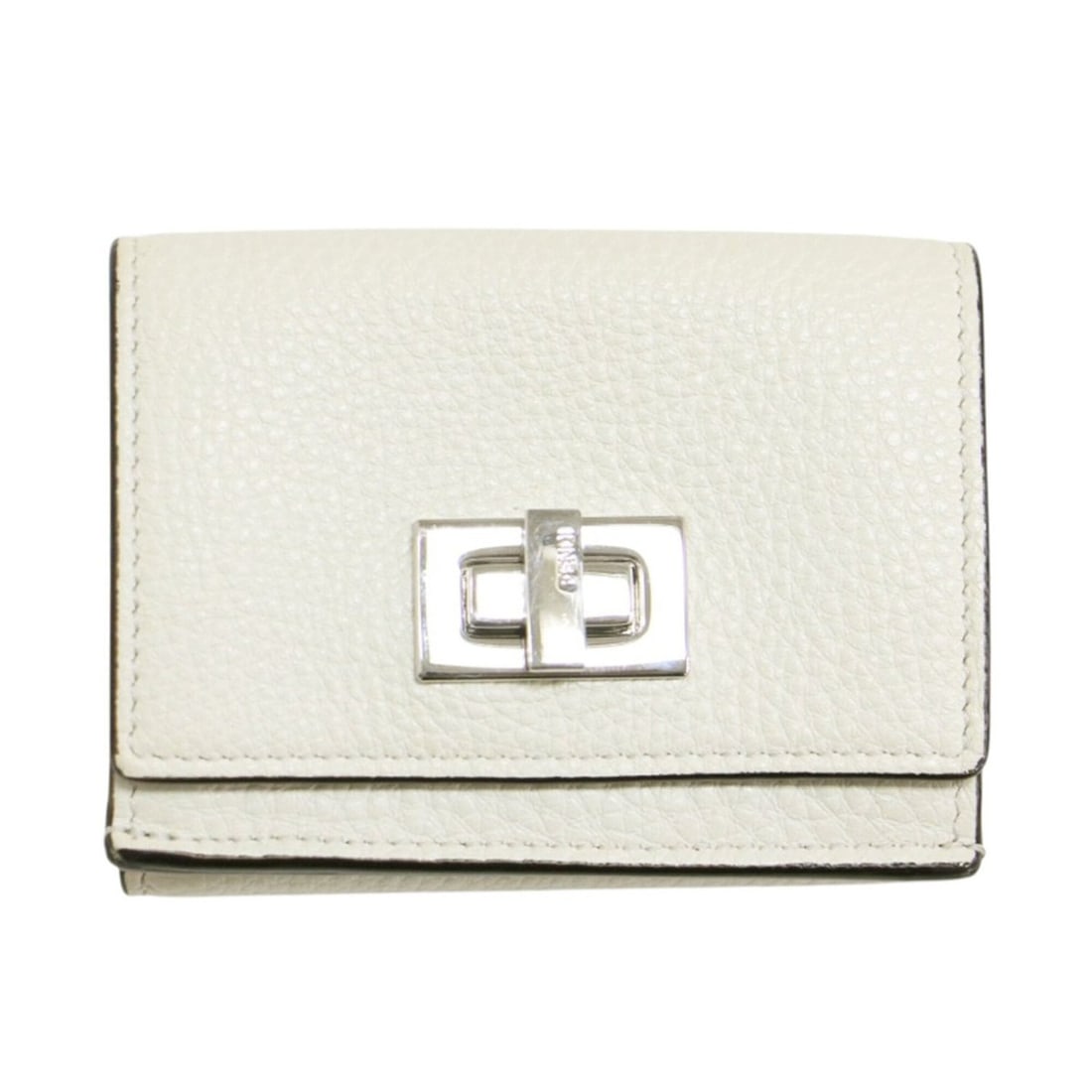 FENDI Peekaboo Micro Tri-fold Wallet, Compact, Bi-color, Twist Lock, Leather, White, Women's: --- Catalog ---Category: SizeSize (HxWxD): 7cm x 9.5cm x 3cm / 2.75'' x 3.74'' x 1.18''Category: DesignType: Wallet (tri-fold)Color: WhiteGender: WomenMaterial: Leather Category: GeneralBrand: FendiCo