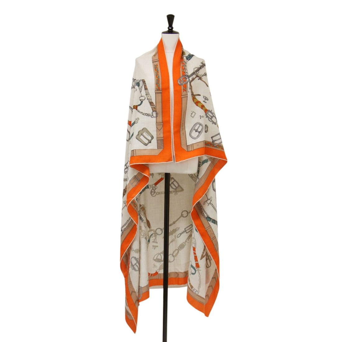 HERMES Carre Géant Cheval des Chezne Cashmere Silk Scarf Muffler, "The Unleashed Horse" Stole,: --- Catalog ---Category: SizeSize (LxW): 1.34m x 1.35m / 52.75'' x 53.14''Category: DesignType: ScarfColor: Beige, Gray, OrangeGender: WomenMaterial: Cashmere 70%, Silk 30%Category: GeneralBrand: Herm