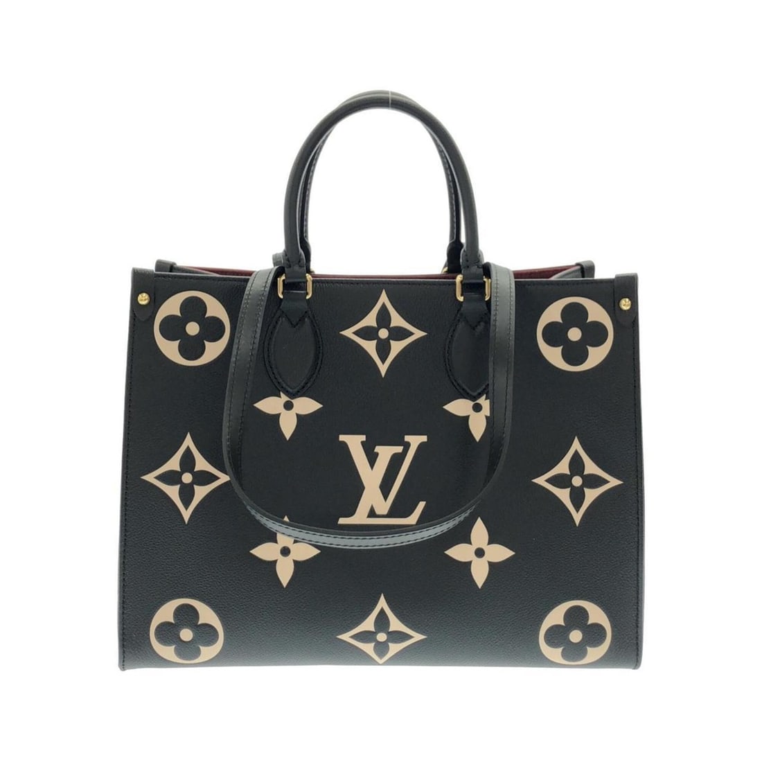 Louis Vuitton Bicolor Monogram Empreinte OnTheGo MM M45495 Handbag: --- Catalog ---Category: SizeSize (HxWxD): 26cm x 34.5cm x 14.5cm / 10.23'' x 13.58'' x 5.7''Category: DesignType: HandbagColor: Beige, BlackGender: Men,WomenMaterial: Leather Hardware Color: GoldLeat