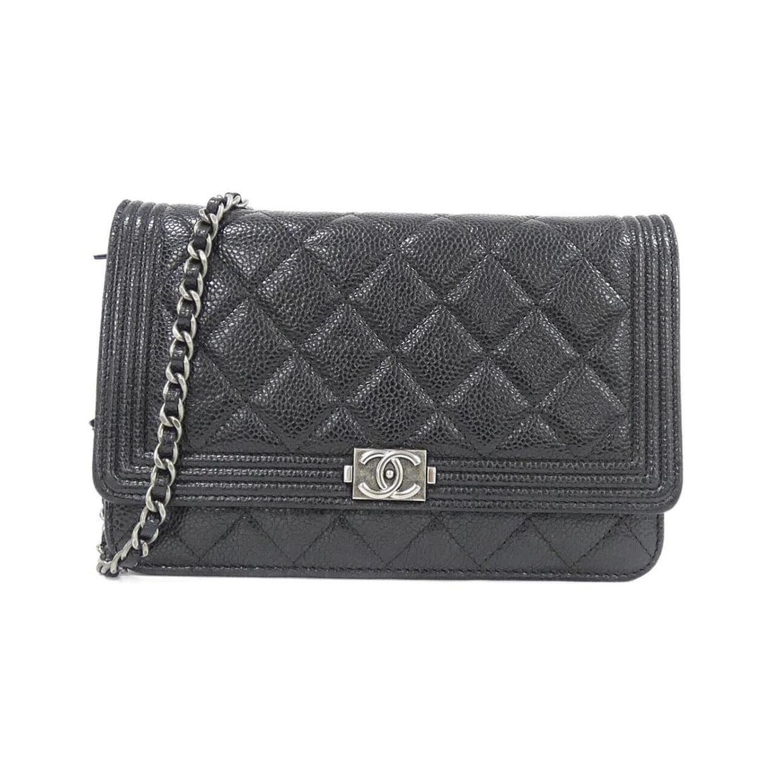 Chanel Boy Line 80287 Wallet Chain: --- Catalog ---Category: SizeSize (HxWxD): 13cm x 19cm x 3cm / 5.11'' x 7.48'' x 1.18''Category: DesignType: Chain/Shoulder walletColor: BlackGender: WomenMaterial: Grained Calfskin Category: GeneralB