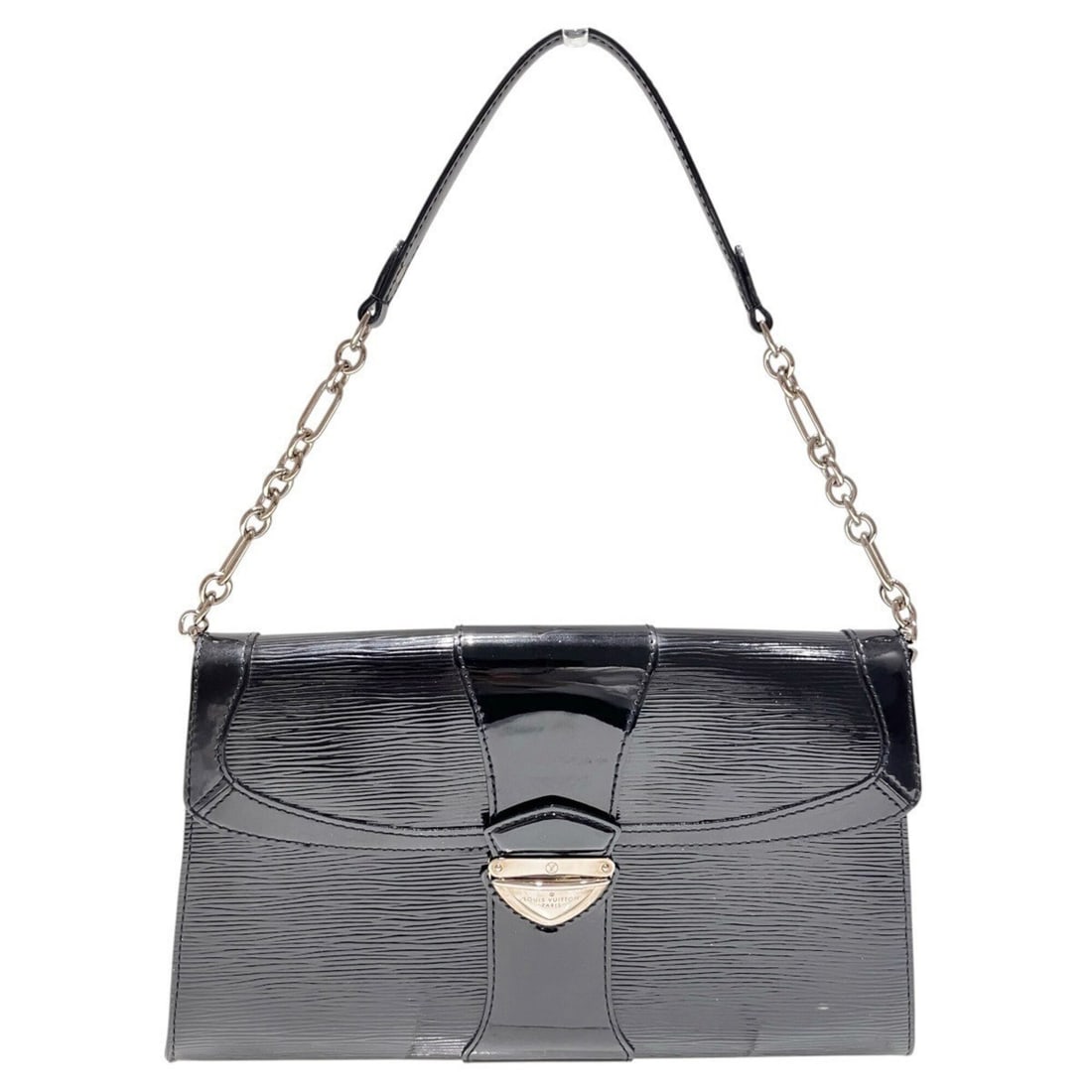Louis Vuitton Pochette Iena Shoulder Bag, Epi Electric Patent Leather, M4027N: --- Catalog ---Category: SizeSize (HxWxD): 19cm x 31cm x 4.5cm / 7.48'' x 12.2'' x 1.77''Category: DesignType: Pochette, Shoulder bagColor: NoirGender: WomenMaterial: Patent leather Category: GeneralM