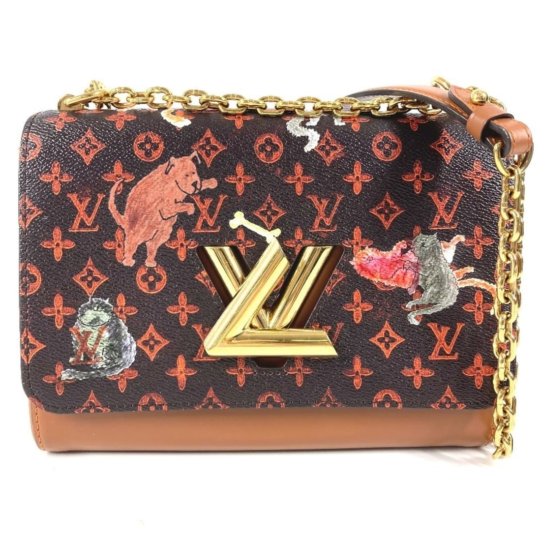LOUIS VUITTON M44408 Monogram Catgram Cat Sac Twist MM Bag Chain Crossbody Double Shoulder Canvas: --- Catalog ---Category: SizeSize (HxWxD): 17cm x 22.3cm x 9cm / 6.69'' x 8.77'' x 3.54''Category: DesignType: Shoulder bagColor: Brown, OrangeGender: WomenMaterial: Monogram , Canvas Category: Genera