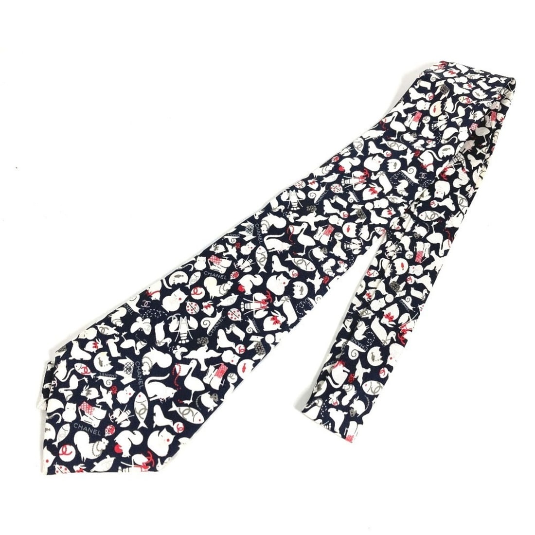 CHANEL CC Coco Mark Logo Animal Print All-Over Accessories Suit Apparel Tie Silk Men's Black (1 of 8)
