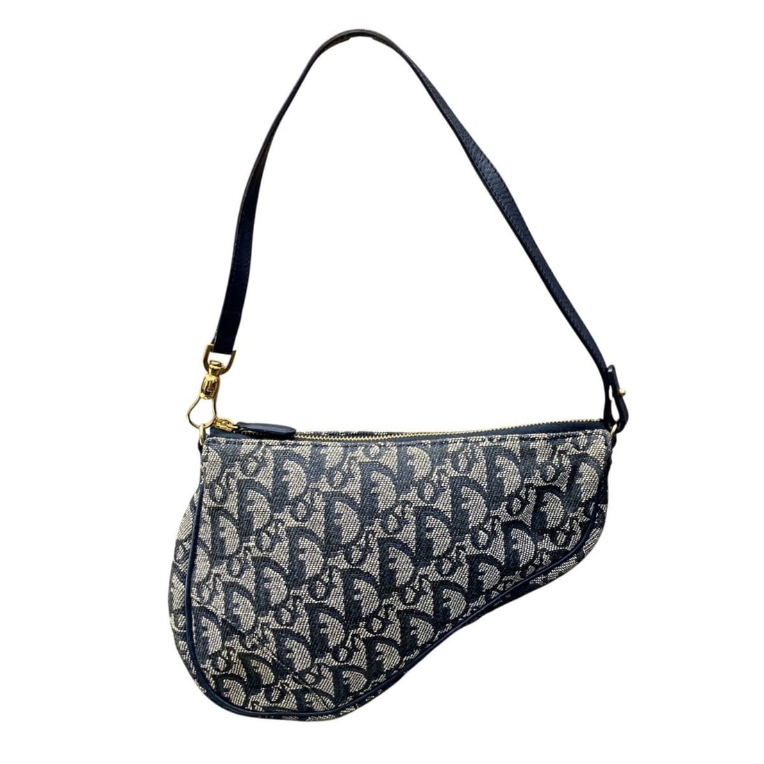 Christian Dior Saddle Bag Handbag, Trotter Pattern, Cotton/Leather: --- Catalog ---Category: SizeSize (HxWxD): 15cm x 21cm x 4cm / 5.9'' x 8.26'' x 1.57''Handle Length: 45cm / 17.71''Category: DesignType: Saddle bagColor: NavyGender: WomenClosure: ZipperMaterial: