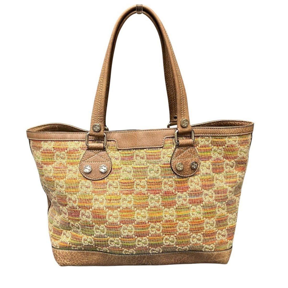 Gucci Sunset Medium Tote Bag, Paglia Linen/Leather, 232973: --- Catalog ---Category: SizeSize (HxWxD): 25cm x 30cm x 15cm / 9.84'' x 11.81'' x 5.9''Strap Length: 46cm / 18.11''Category: DesignType: Tote bagColor: Multi-colorGender: WomenMaterial: Hemp , Linen 