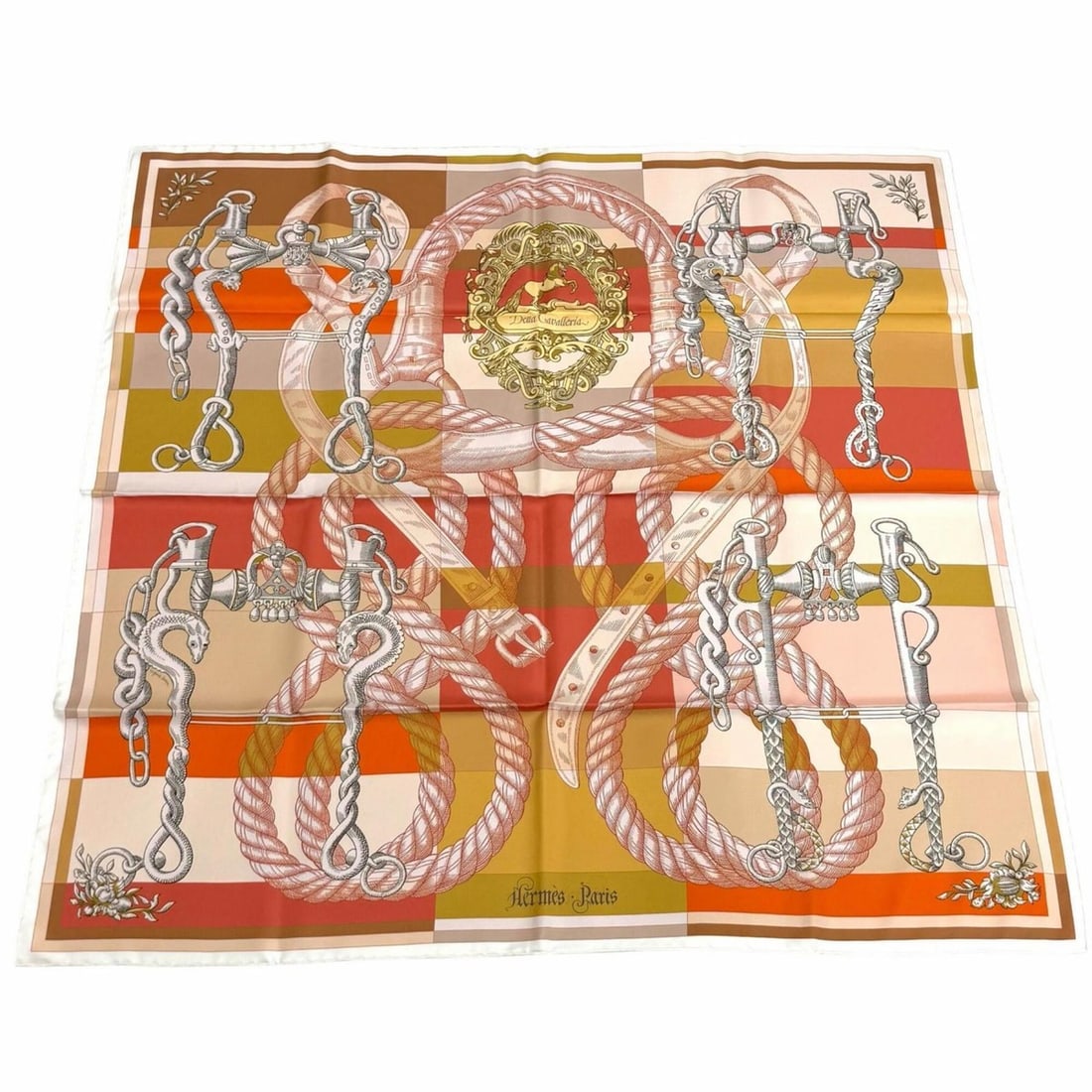 HERMES Carre 90 Gavroche della Cavalleria 100% Silk Double-Faced Scarf/Muffler, Multi-Color, Made in (1 of 10)