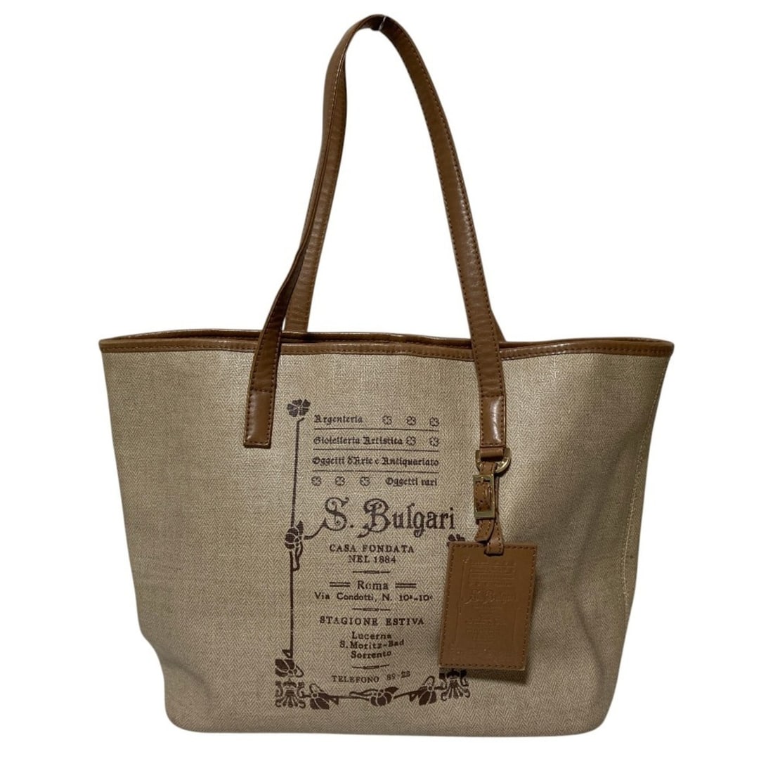 BVLGARI Collezione Tote Bag, Beige, Women's: --- Catalog ---Category: SizeSize (HxWxD): 28cm x 41cm x 17.5cm / 11.02'' x 16.14'' x 6.88''Category: DesignType: Tote bagColor: BeigeGender: WomenMaterial: PVC , Coated canvas , Canvas Category: Gene